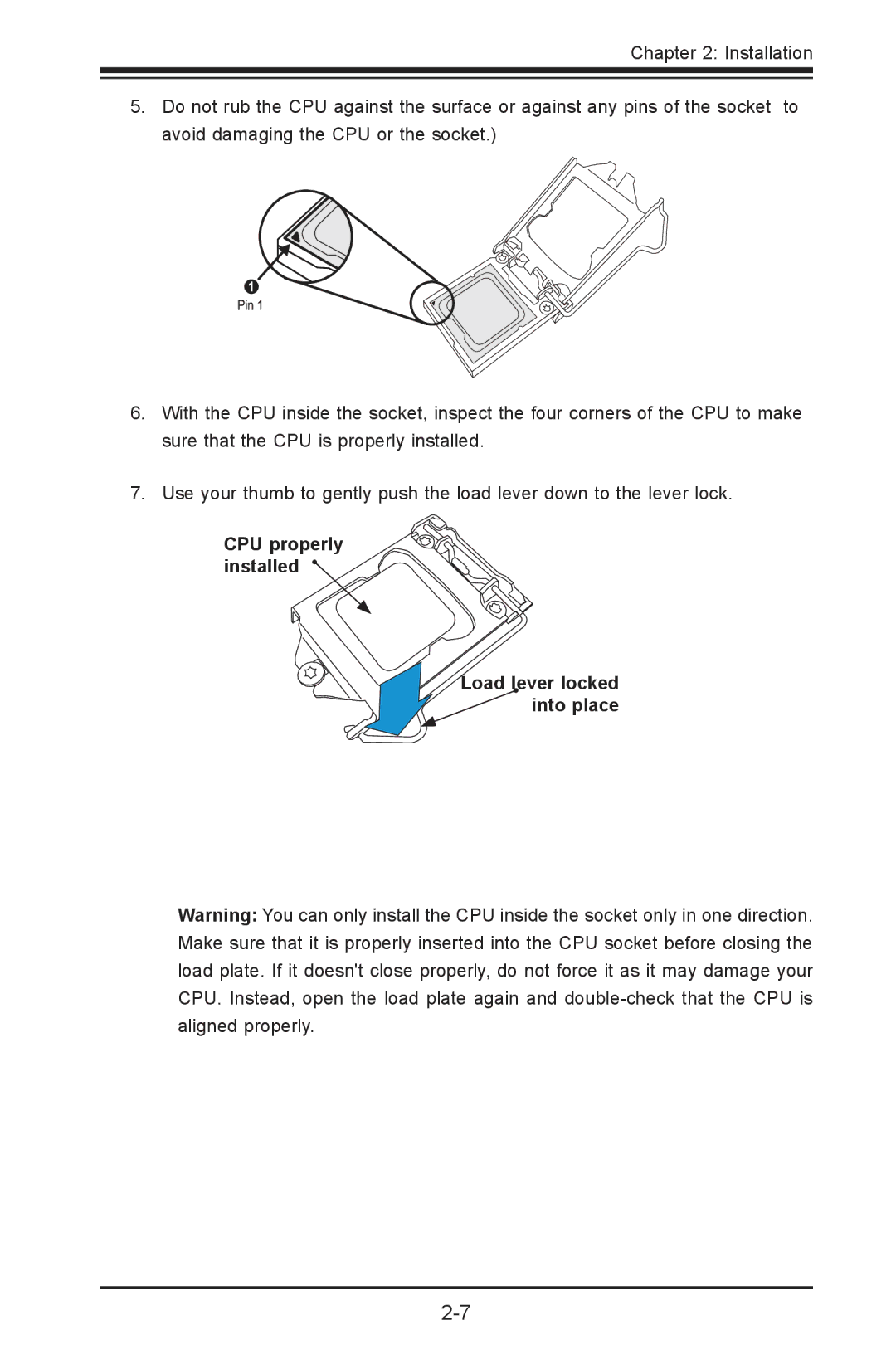 SUPER MICRO Computer X9SVL-IIF, X9SCM-IIF user manual CPU properly installed Load lever locked Into place 