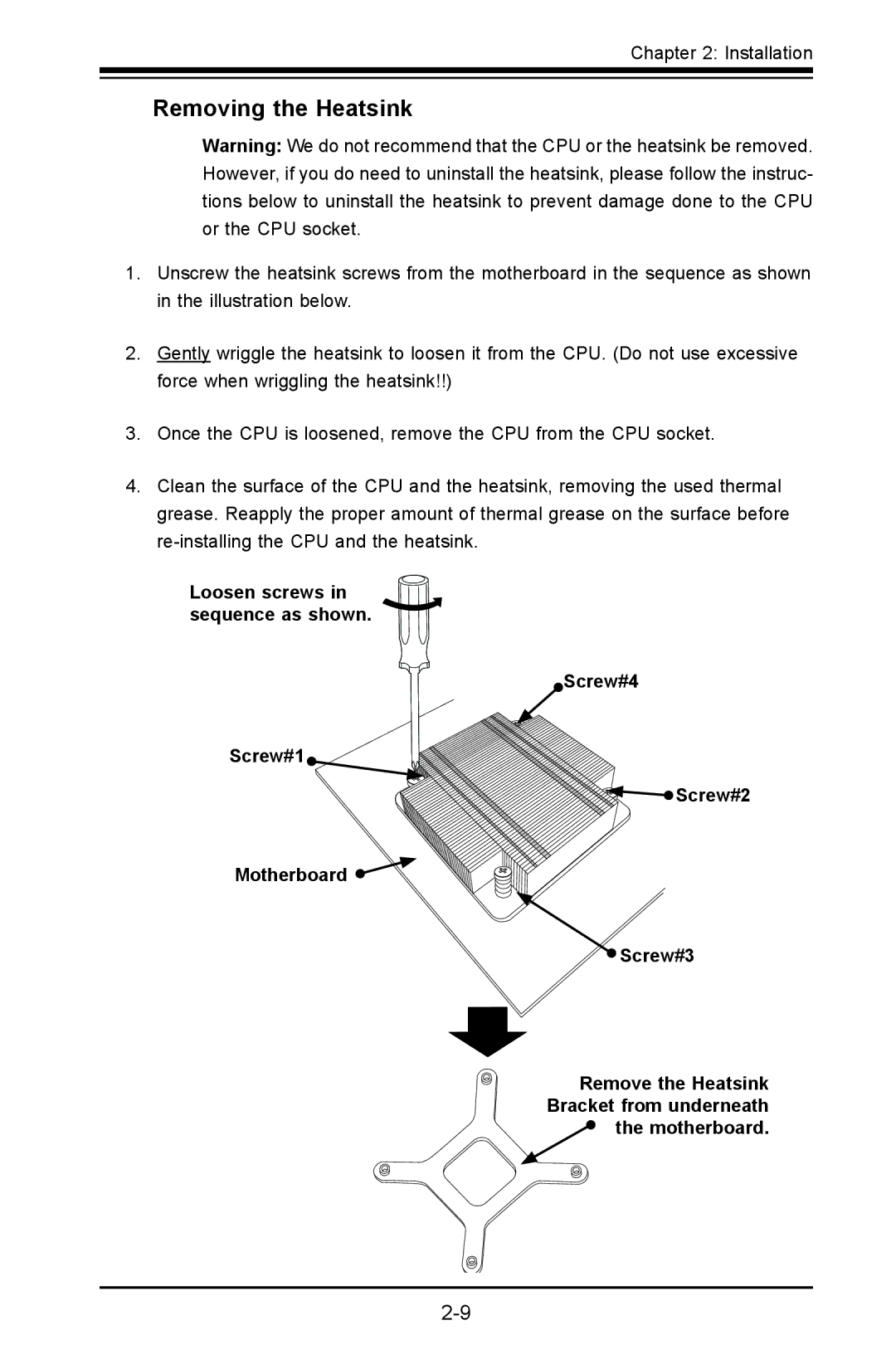 SUPER MICRO Computer X9SVL-IIF, X9SCM-IIF user manual Removing the Heatsink 