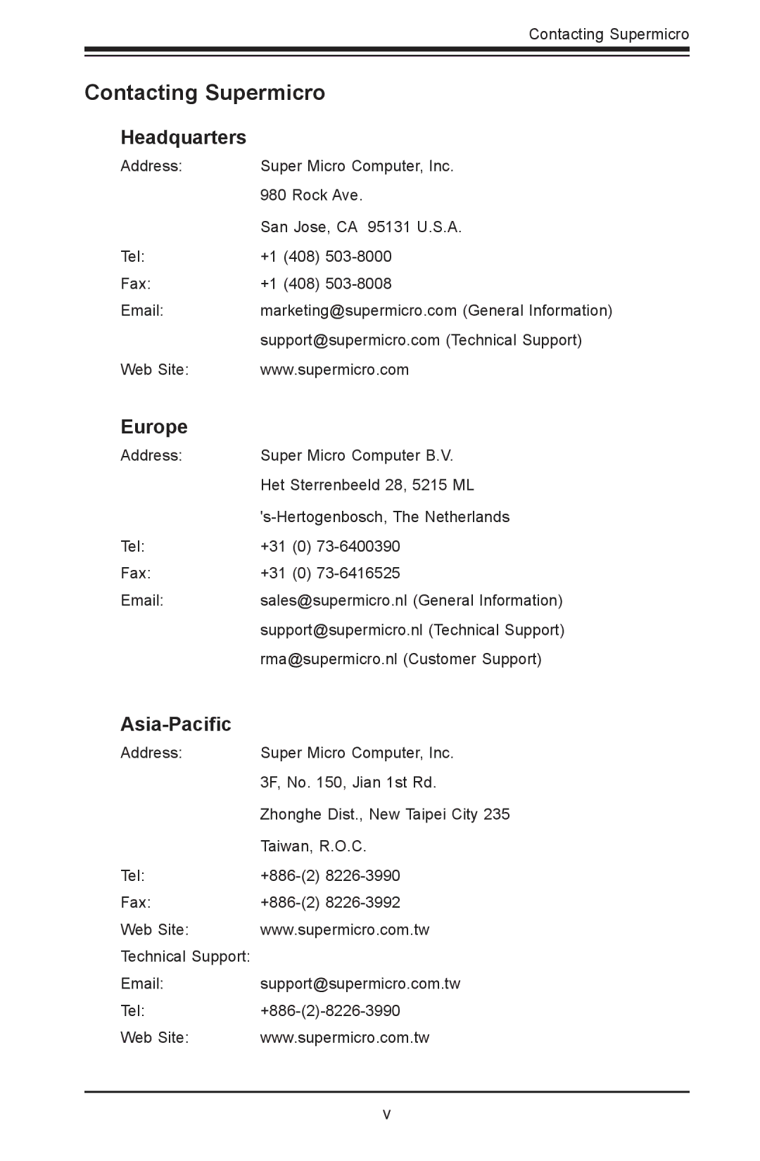 SUPER MICRO Computer X9SVL-IIF, X9SCM-IIF user manual Contacting Supermicro, Headquarters, Europe, Asia-Pacific 