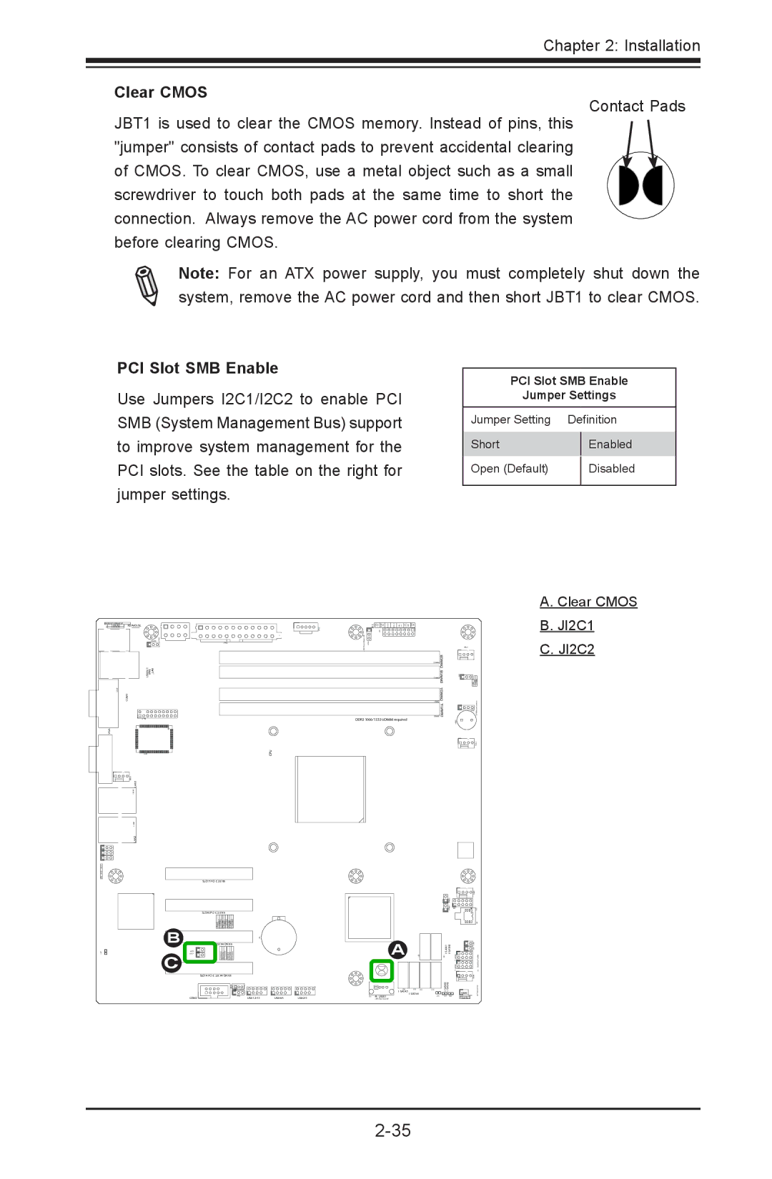 SUPER MICRO Computer X9SVL-IIF, X9SCM-IIF user manual Clear Cmos, PCI Slot SMB Enable 