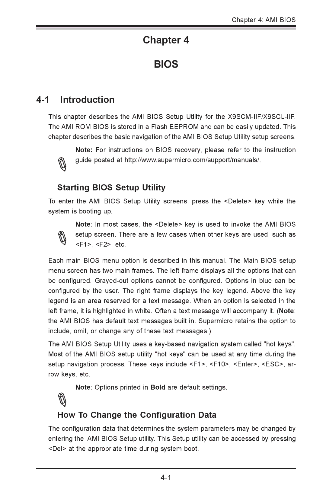 SUPER MICRO Computer X9SVL-IIF, X9SCM-IIF Introduction, Starting Bios Setup Utility, How To Change the Configuration Data 