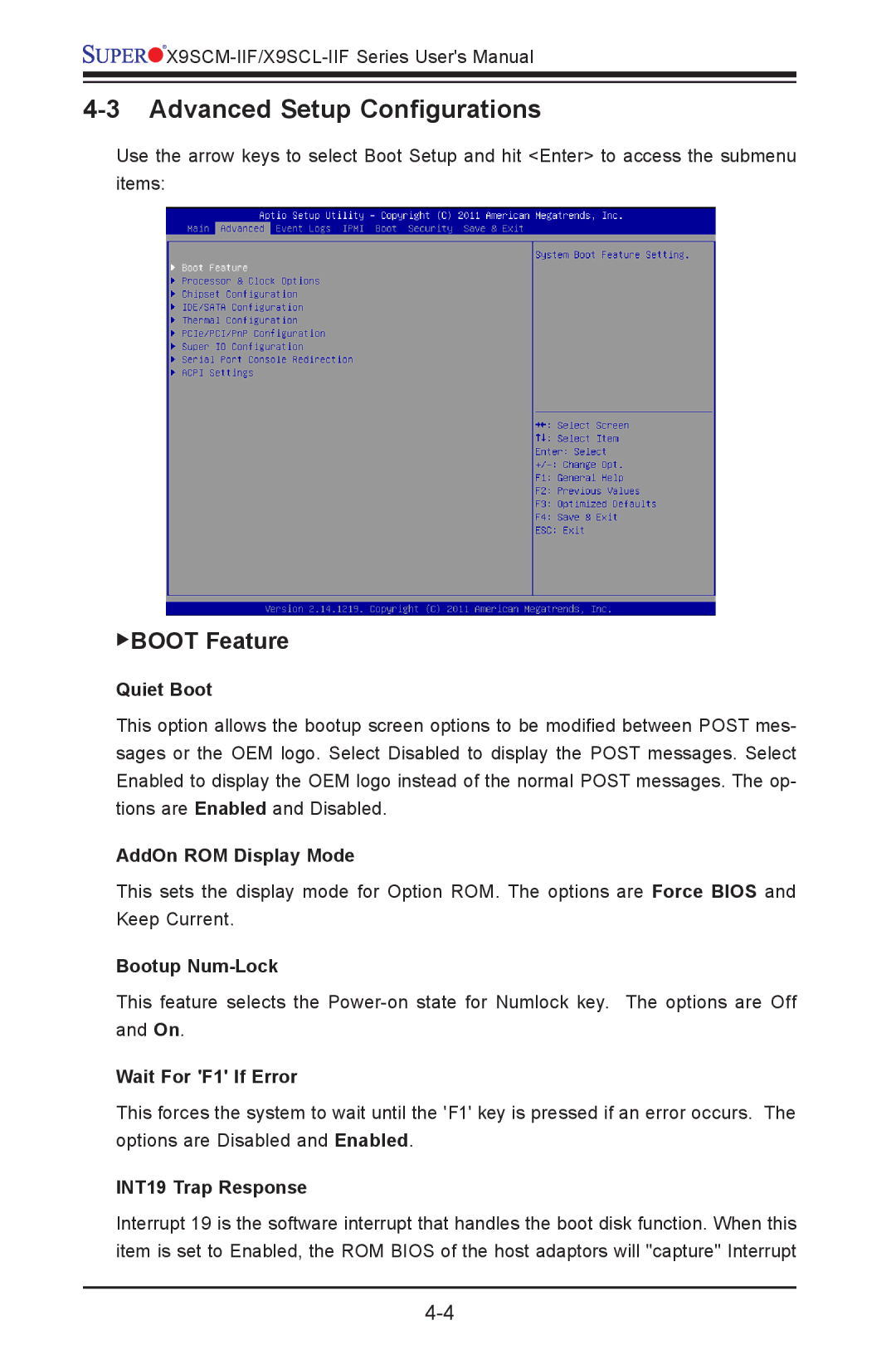 SUPER MICRO Computer X9SCM-IIF, X9SVL-IIF user manual Advanced Setup Configurations, BOOT Feature 