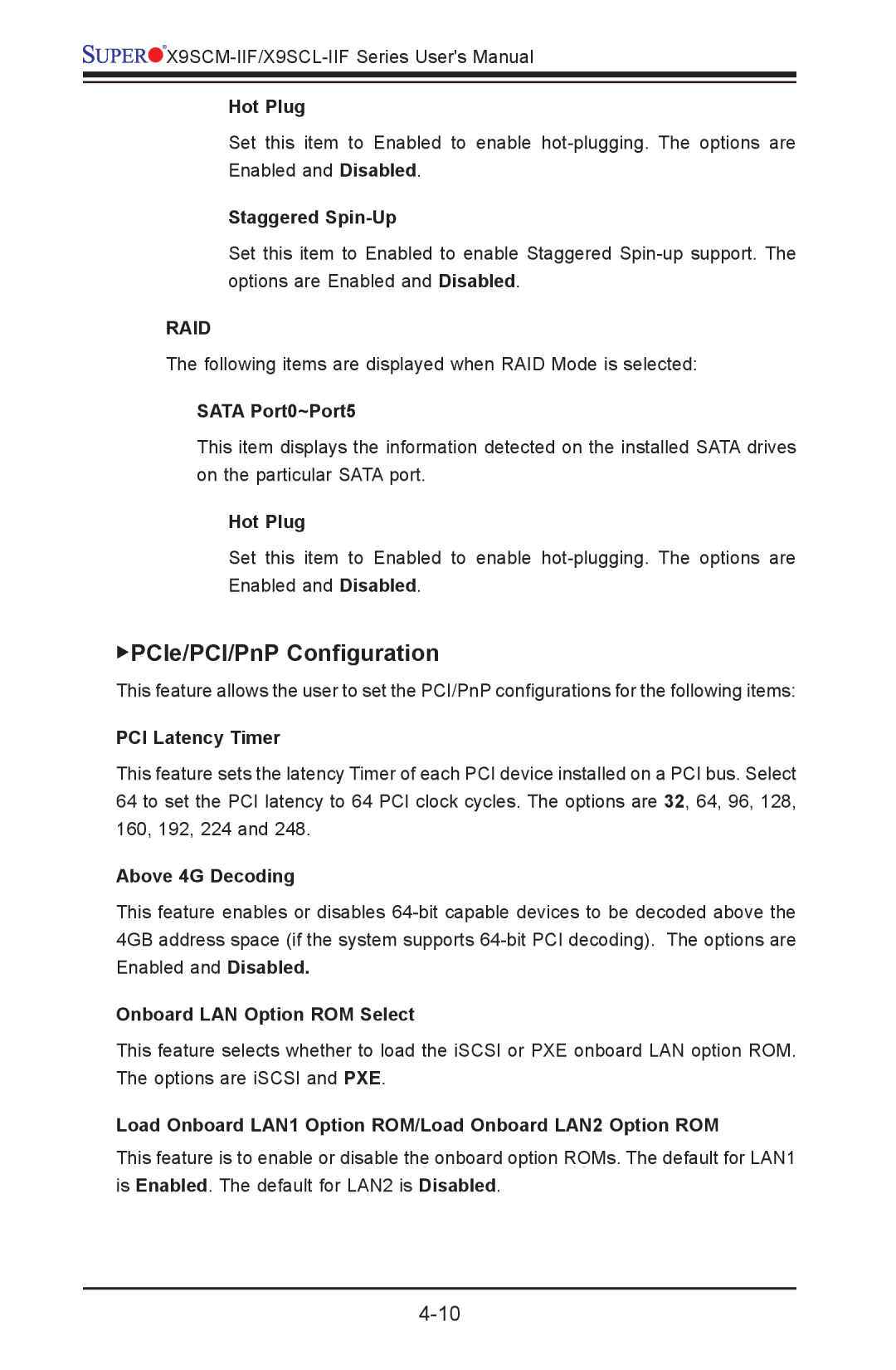 SUPER MICRO Computer X9SCM-IIF, X9SVL-IIF user manual PCIe/PCI/PnP Configuration, Raid 