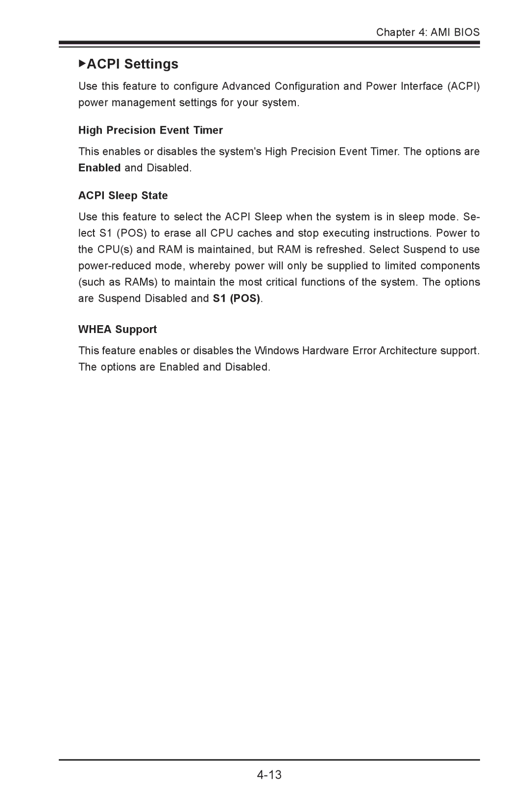 SUPER MICRO Computer X9SVL-IIF, X9SCM-IIF ACPI Settings, High Precision Event Timer, Acpi Sleep State, Whea Support 