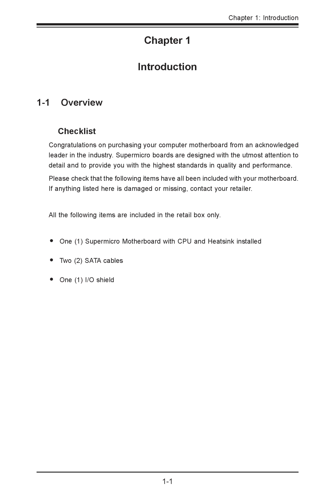 SUPER MICRO Computer X9SPV-LN4F, X9SPV-F user manual Overview, Checklist 