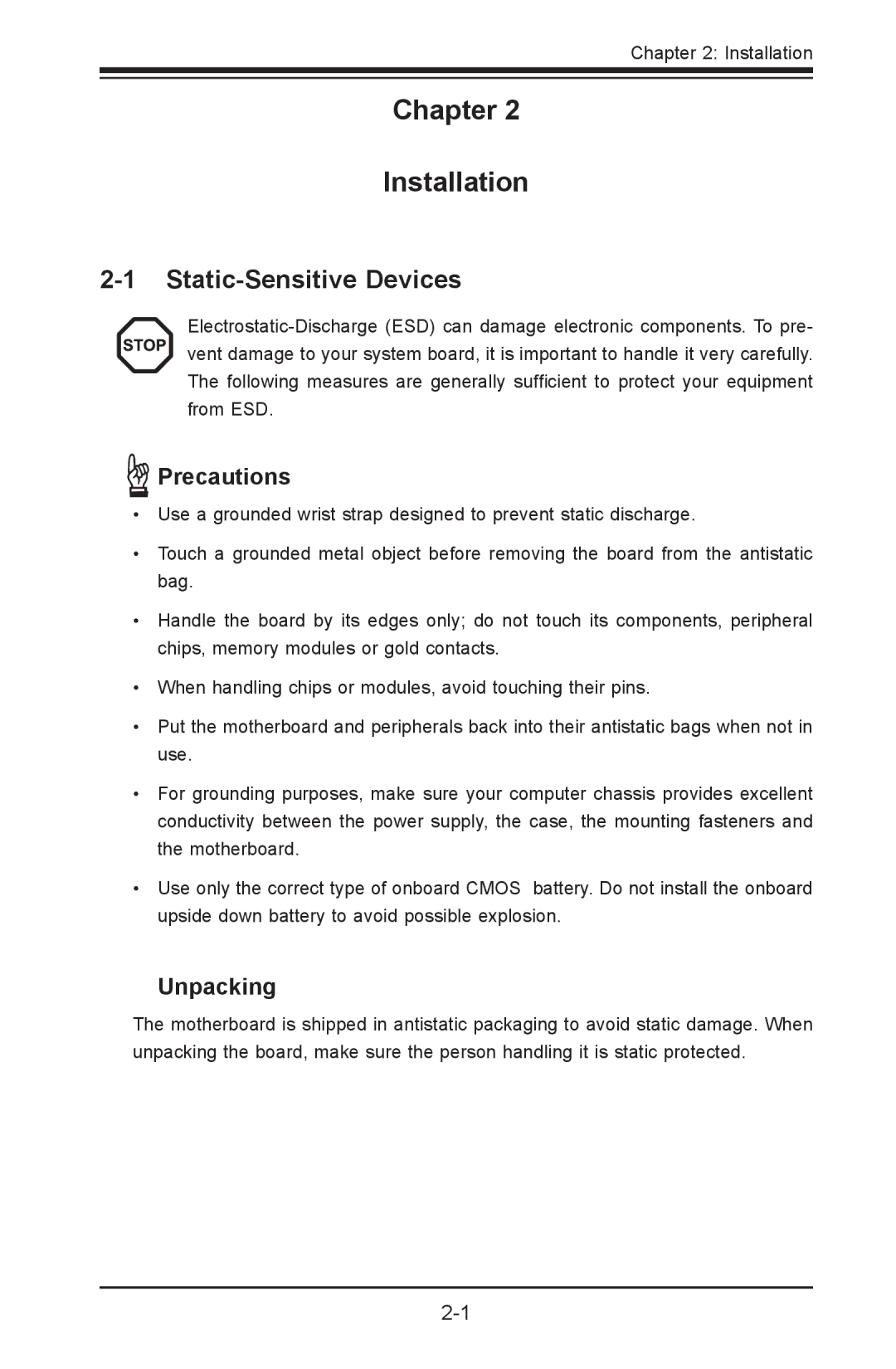 SUPER MICRO Computer X9SPV-LN4F, X9SPV-F user manual Static-Sensitive Devices, Precautions, Unpacking 