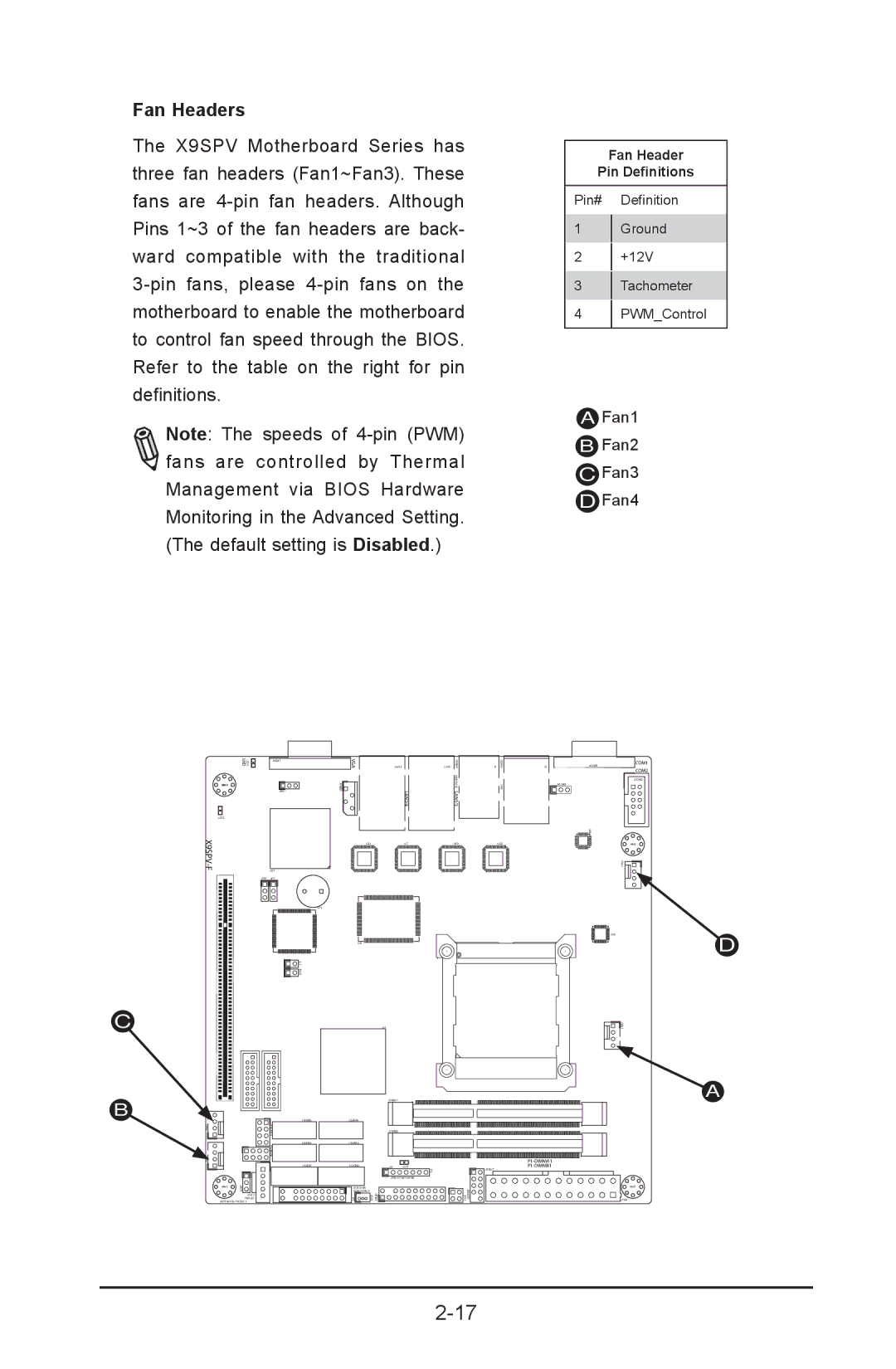 SUPER MICRO Computer X9SPV-LN4F, X9SPV-F user manual Fan Headers, Fan1 Fan2 Fan3 Fan4 