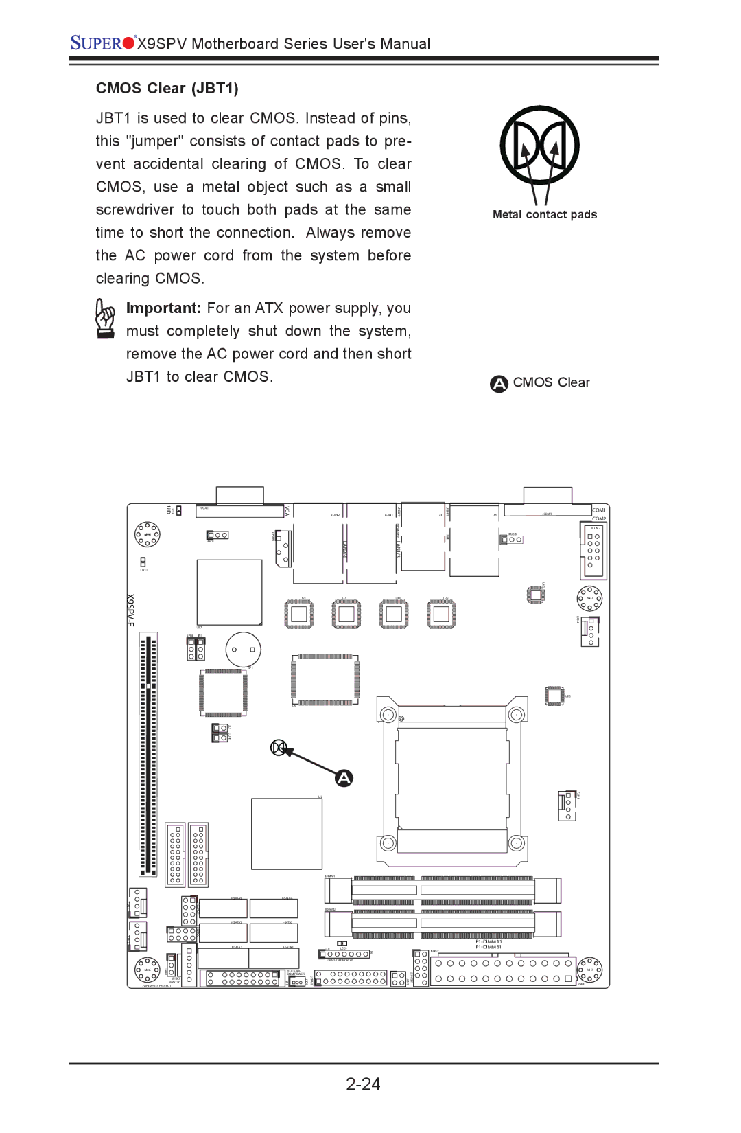 SUPER MICRO Computer X9SPV-F, X9SPV-LN4F user manual Cmos Clear JBT1 