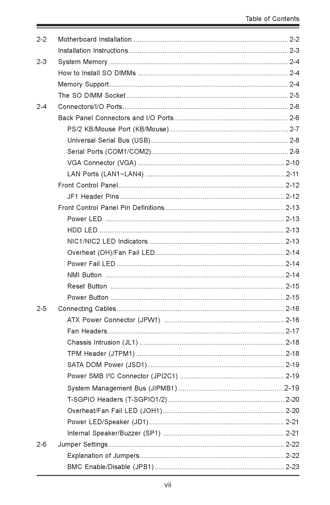 SUPER MICRO Computer X9SPV-LN4F, X9SPV-F user manual Vii 