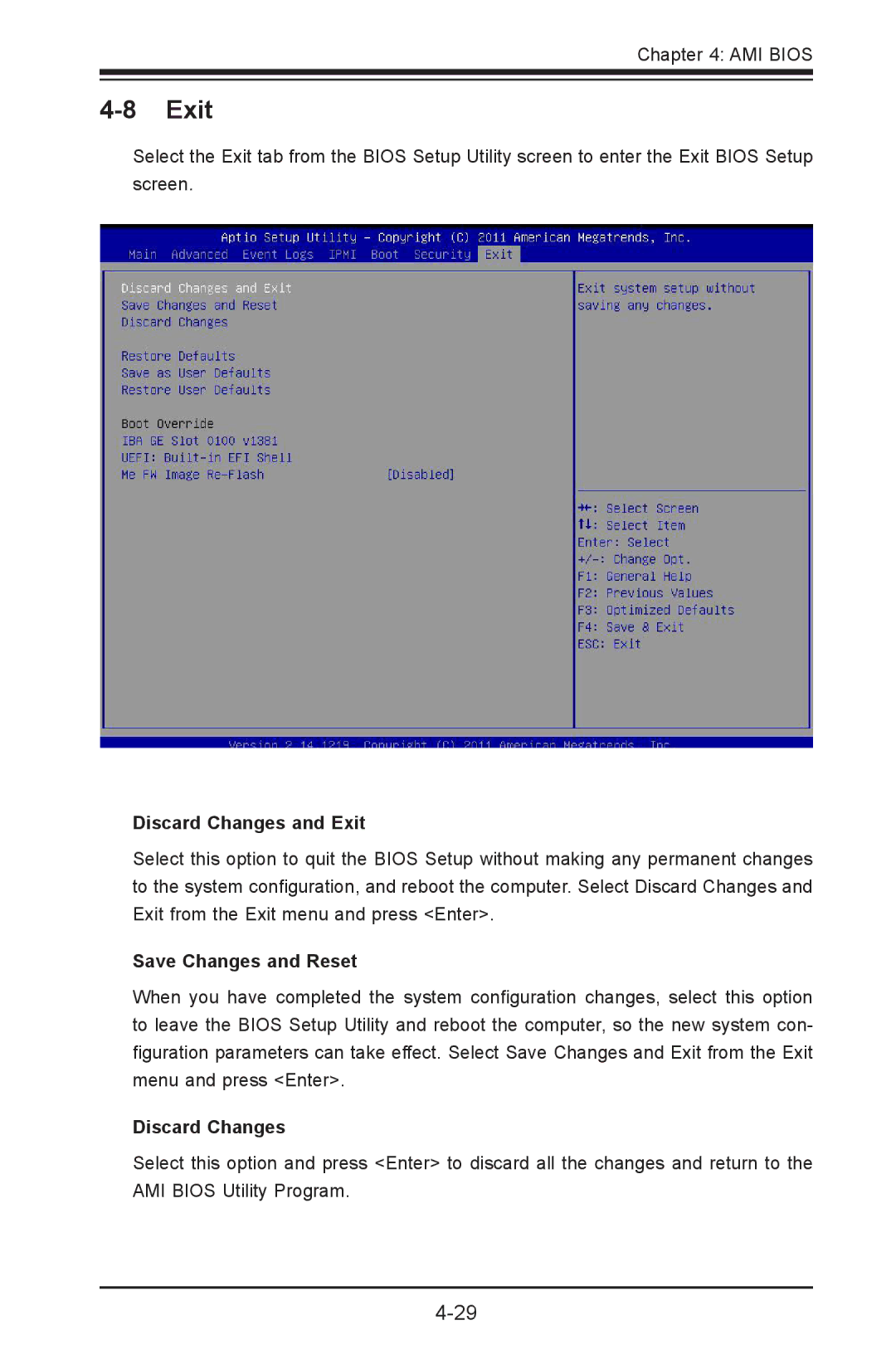 SUPER MICRO Computer X9SPV-LN4F, X9SPV-F user manual Discard Changes and Exit, Save Changes and Reset 