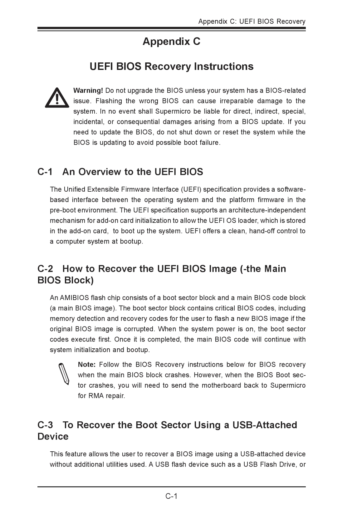 SUPER MICRO Computer X9SPV-LN4F An Overview to the Uefi Bios, How to Recover the Uefi Bios Image -the Main Bios Block 