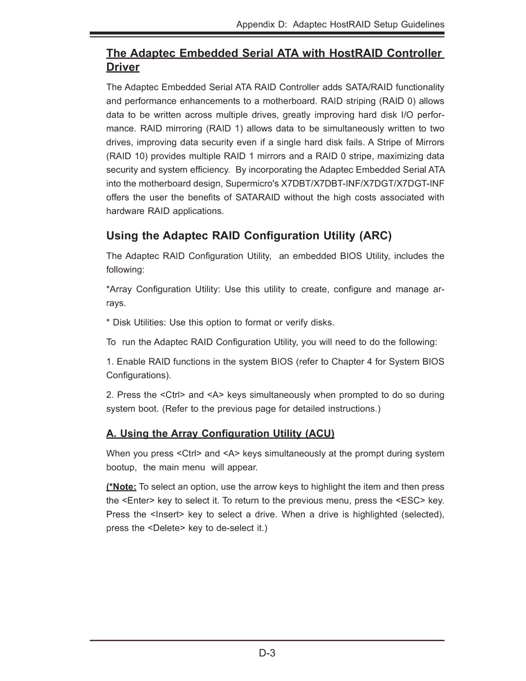 SUPER MICRO Computer XDGT, X7DGT-INF, X7DBT-INF user manual Adaptec Embedded Serial ATA with HostRAID Controller Driver 