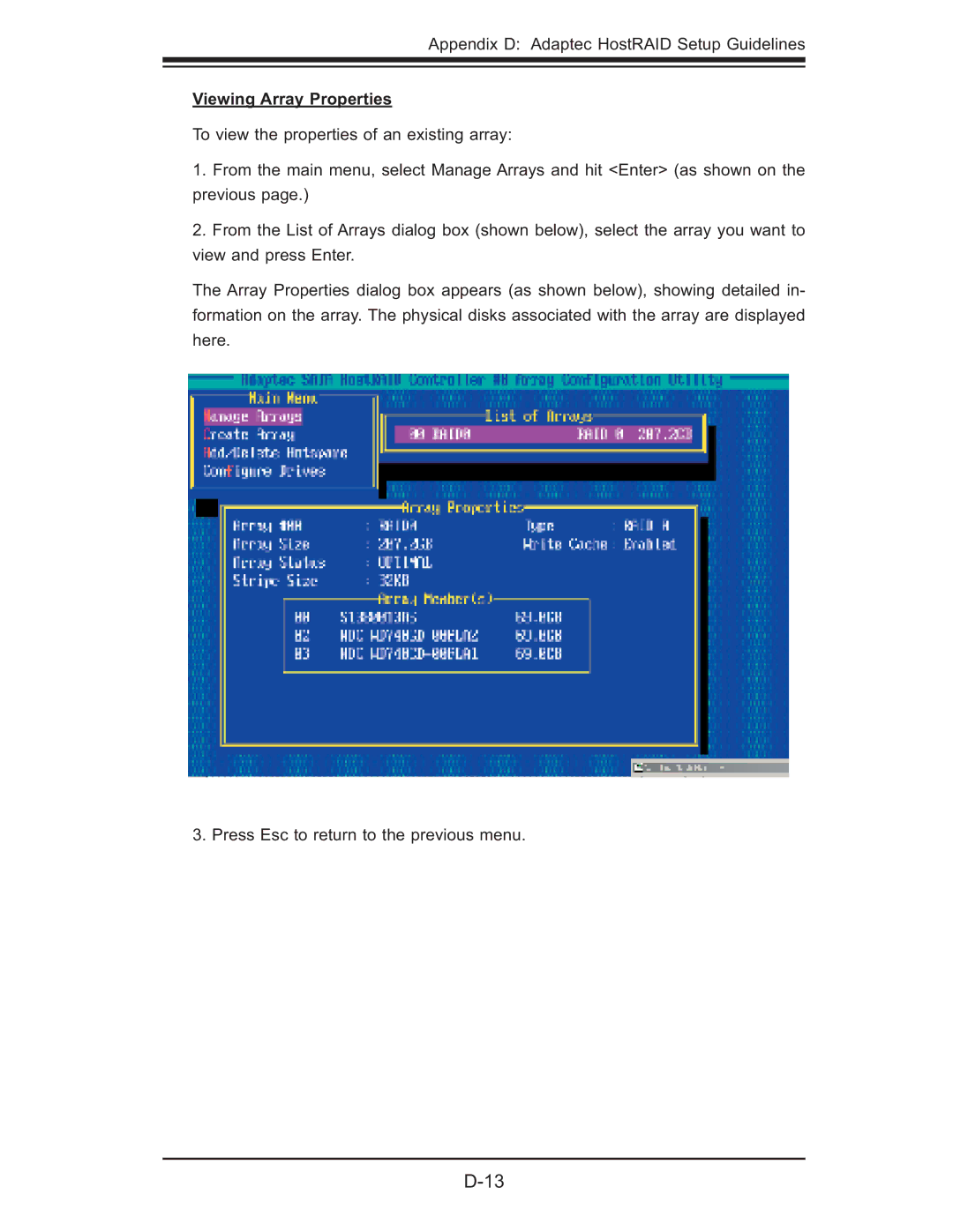 SUPER MICRO Computer X7DBT-INF, XDGT, X7DGT-INF user manual Viewing Array Properties 