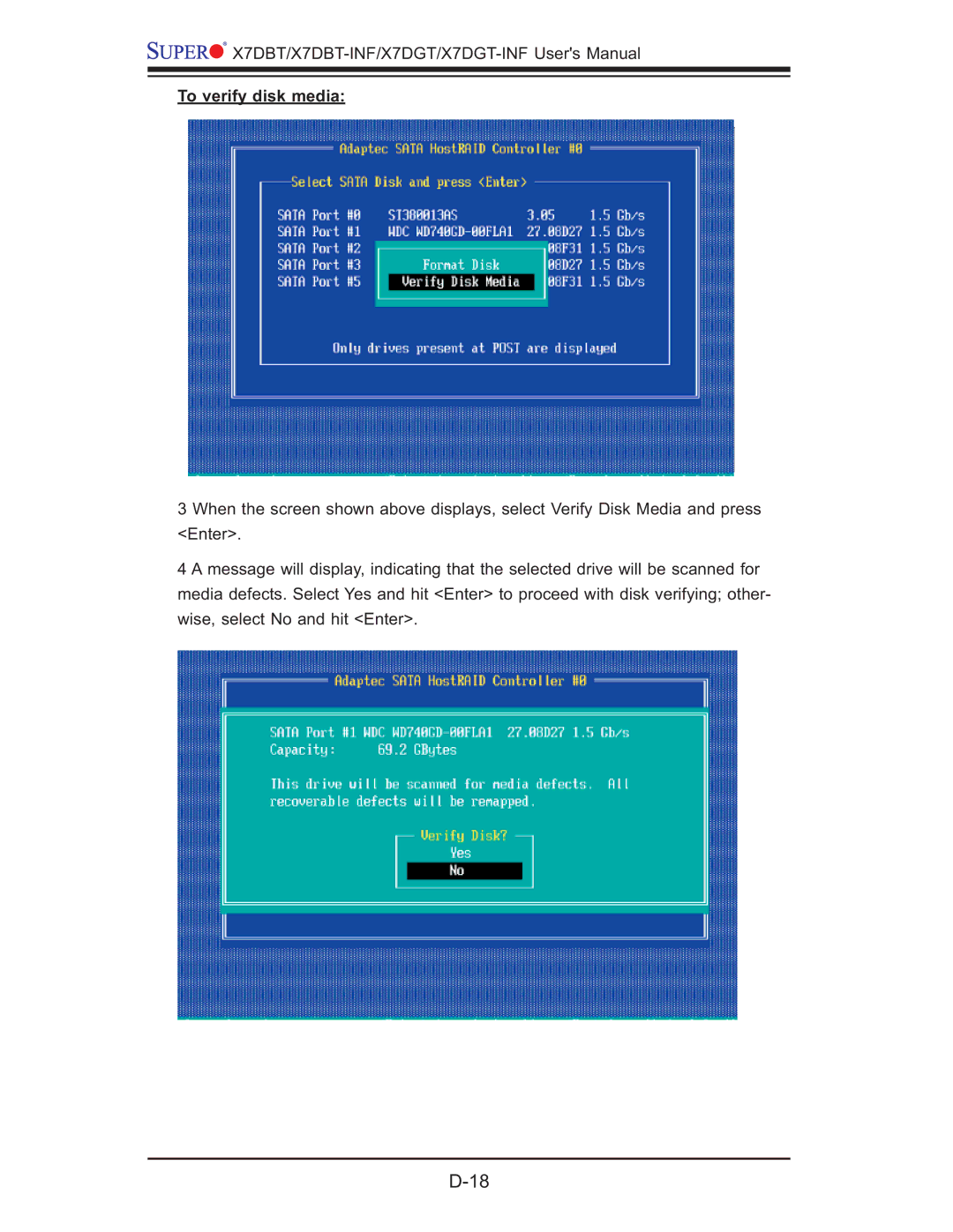 SUPER MICRO Computer XDGT, X7DGT-INF, X7DBT-INF user manual To verify disk media 