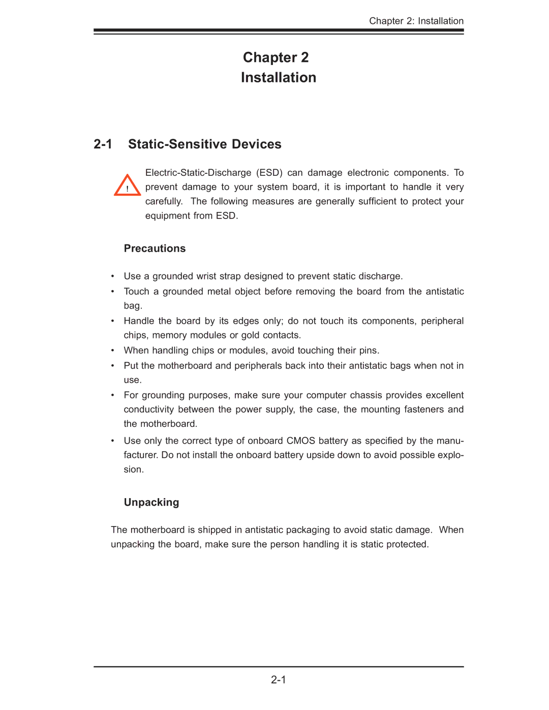 SUPER MICRO Computer XDGT, X7DGT-INF, X7DBT-INF user manual Static-Sensitive Devices, Precautions, Unpacking 