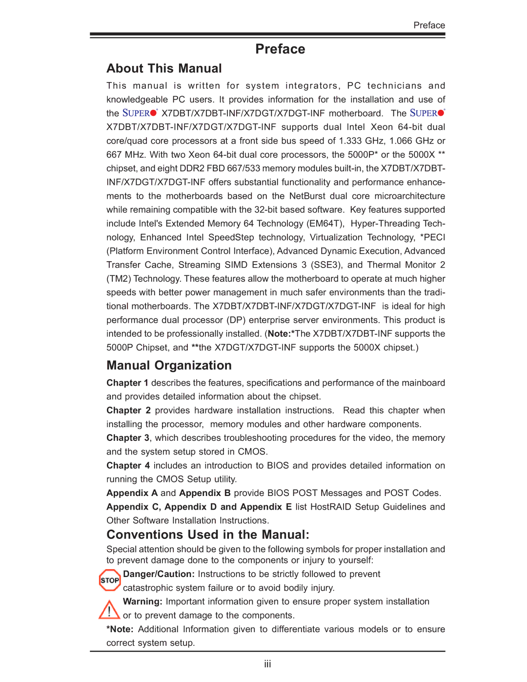 SUPER MICRO Computer X7DBT-INF, XDGT, X7DGT-INF About This Manual, Manual Organization, Conventions Used in the Manual 