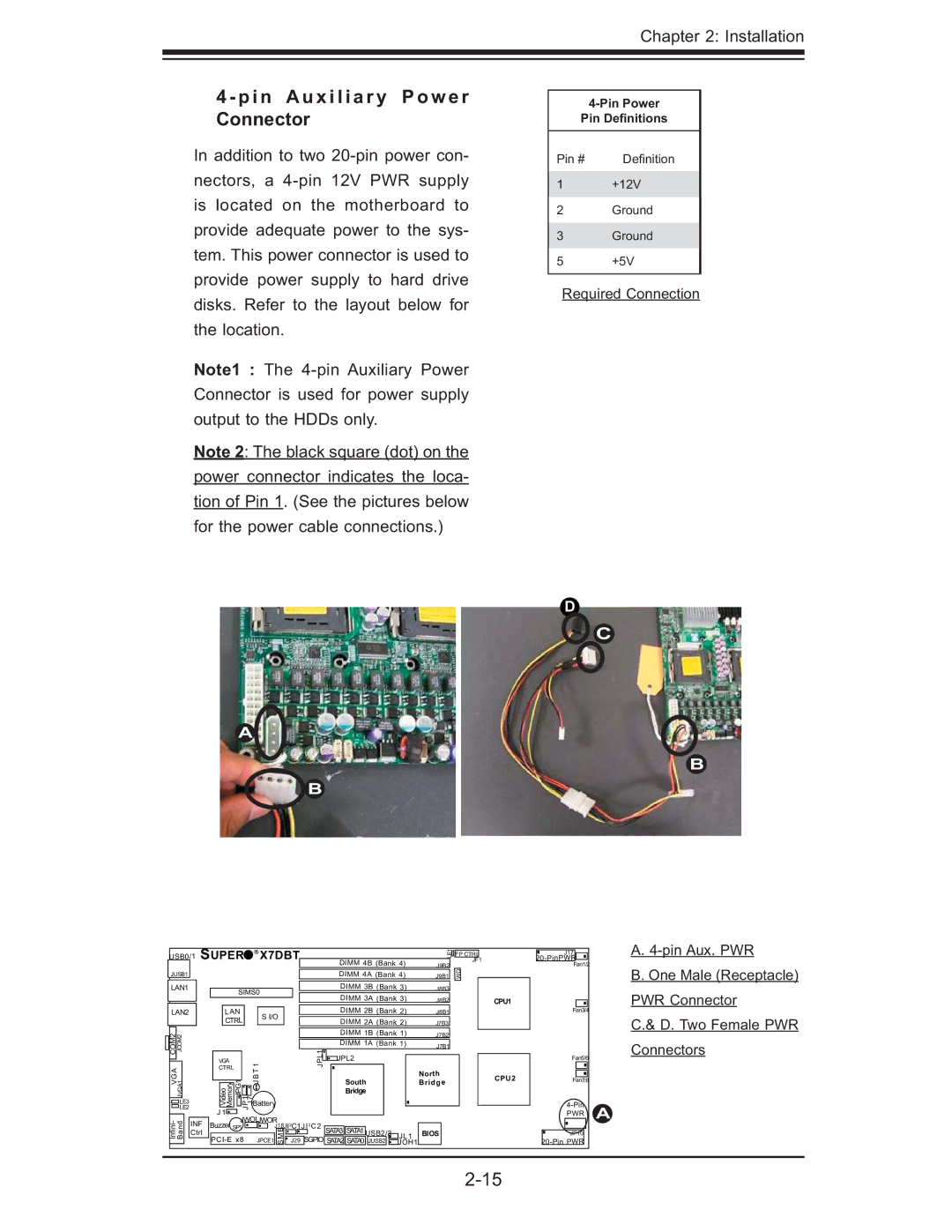 SUPER MICRO Computer X7DBT-INF, XDGT, X7DGT-INF user manual Pin Auxiliary Power Connector, Connectors 