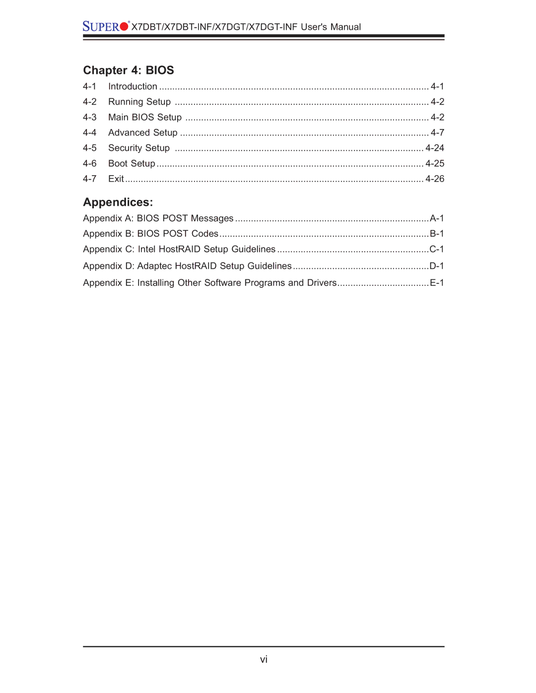 SUPER MICRO Computer X7DGT-INF, XDGT, X7DBT-INF user manual Bios, Appendices 