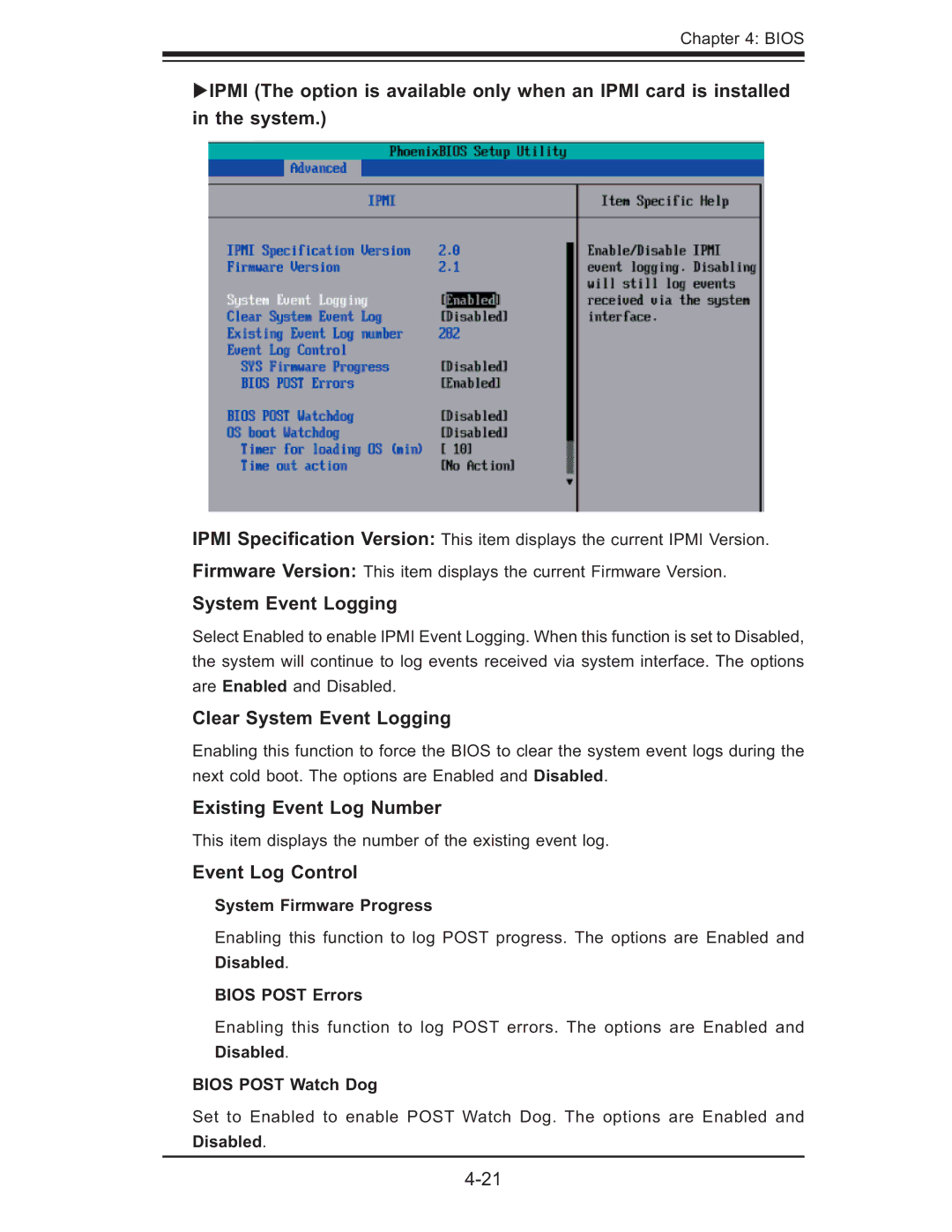 SUPER MICRO Computer X7DBT-INF, XDGT Clear System Event Logging, Existing Event Log Number, Event Log Control 