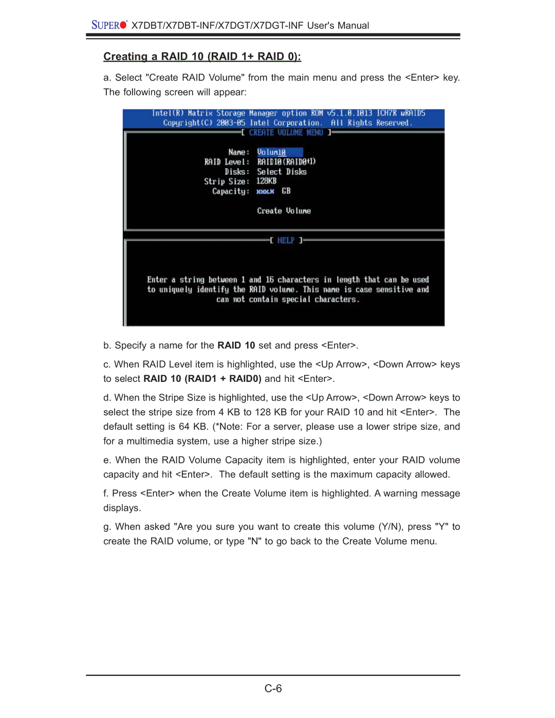 SUPER MICRO Computer X7DGT-INF, XDGT, X7DBT-INF user manual Creating a RAID 10 RAID 1+ RAID 