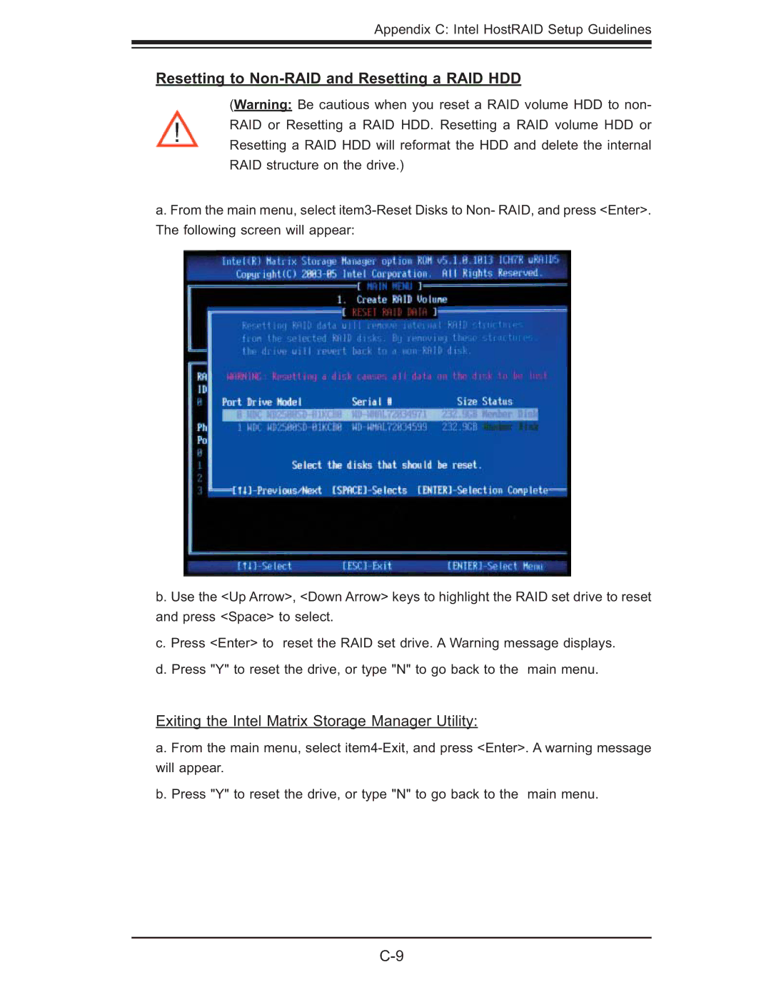 SUPER MICRO Computer XDGT, X7DGT-INF, X7DBT-INF user manual Resetting to Non-RAID and Resetting a RAID HDD 