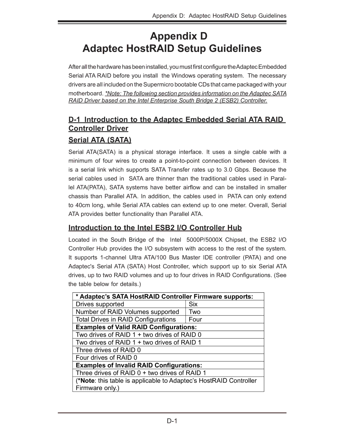 SUPER MICRO Computer X7DBT-INF, XDGT, X7DGT-INF user manual Appendix D Adaptec HostRAID Setup Guidelines 