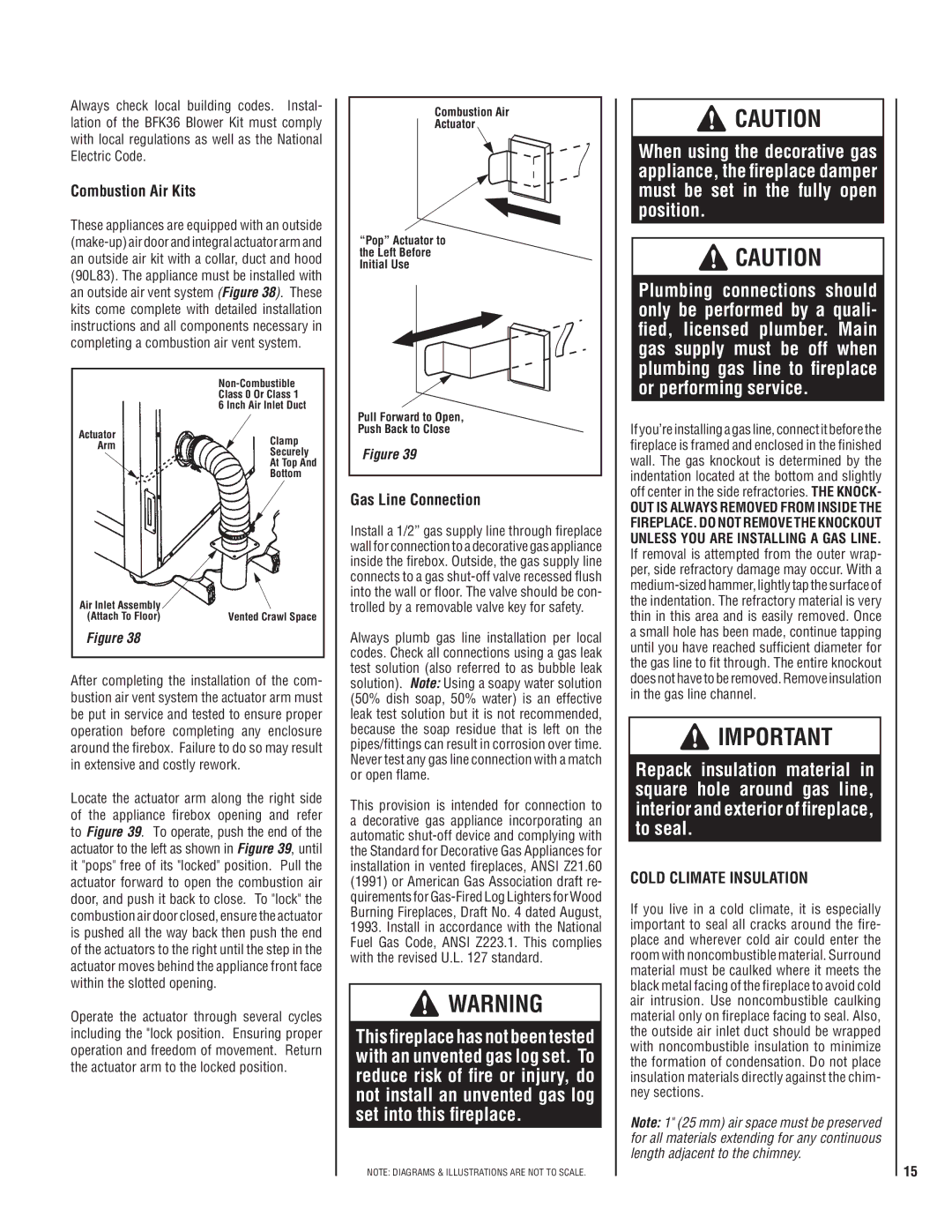 Superior BCD36MH, BC36MH installation instructions Combustion Air Kits, Gas Line Connection, Cold Climate Insulation 