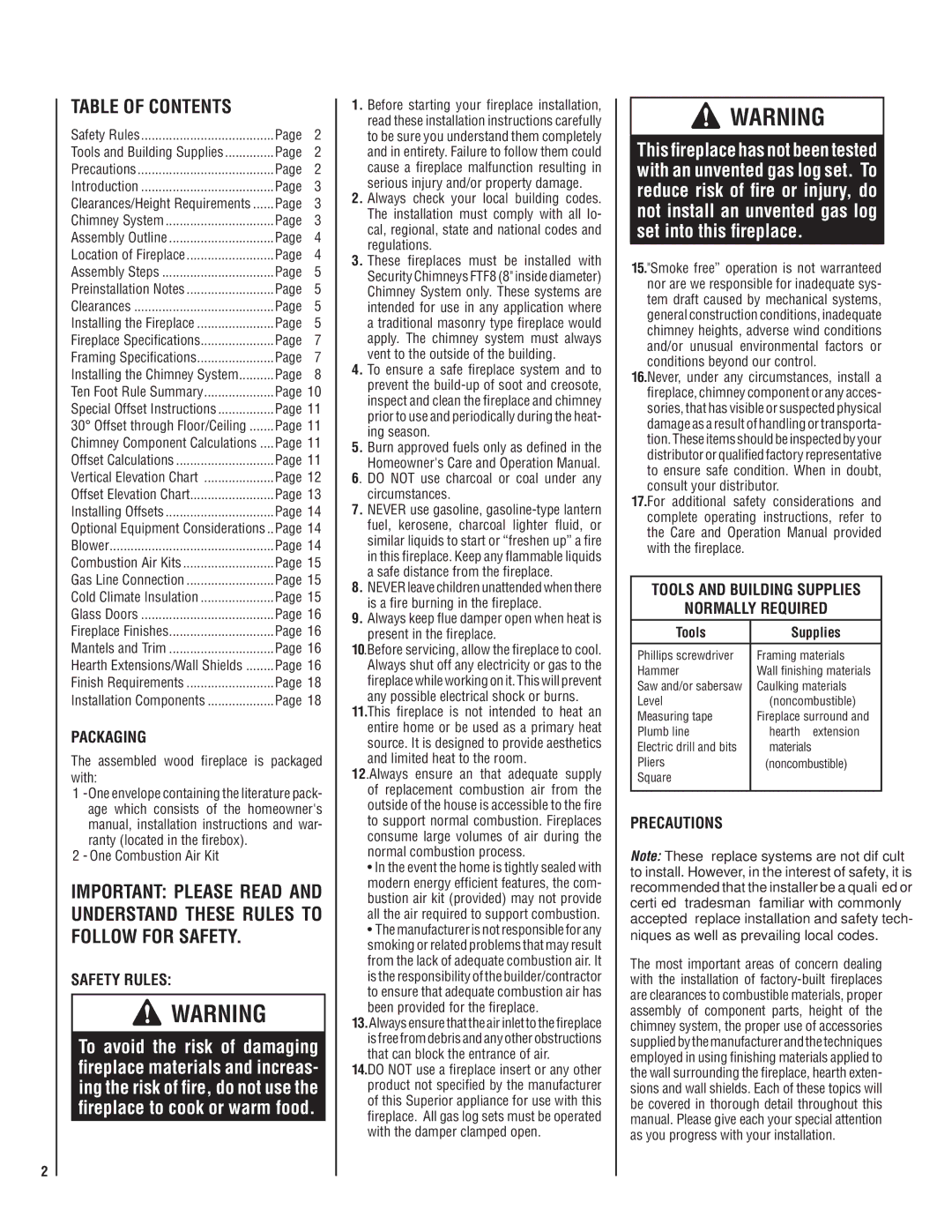 Superior BC36MH, BCD36MH installation instructions Table of Contents 