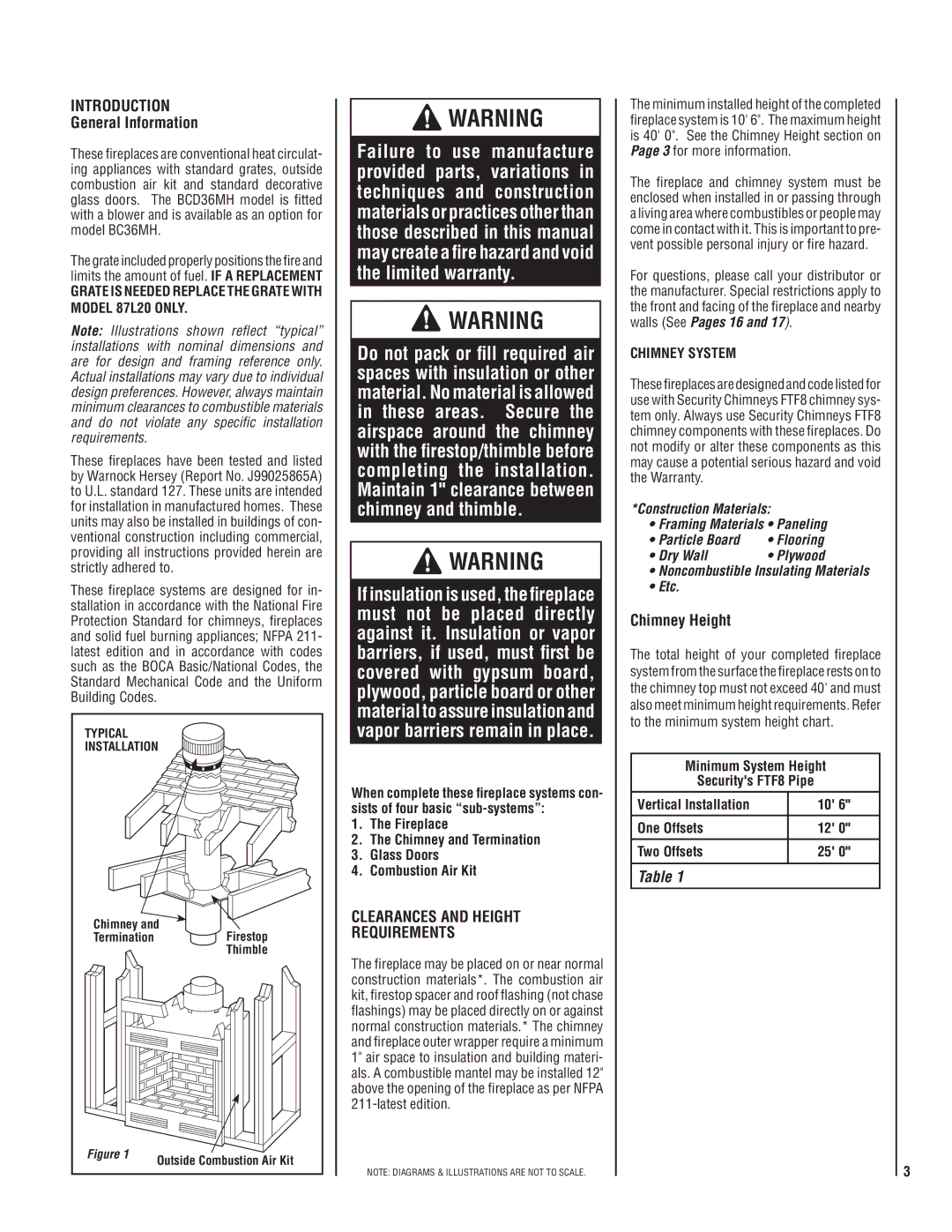 Superior BCD36MH, BC36MH Introduction, General Information, Clearances and Height Requirements, Chimney Height 