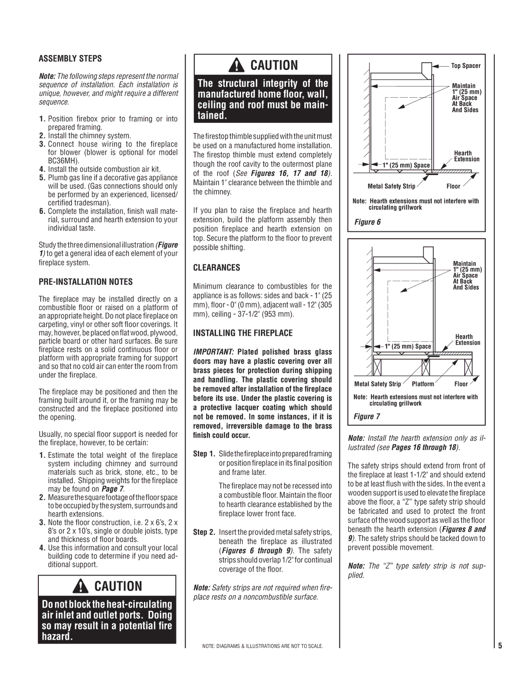 Superior BCD36MH, BC36MH Assembly Steps, PRE-INSTALLATION Notes, Clearances, Installing the Fireplace 