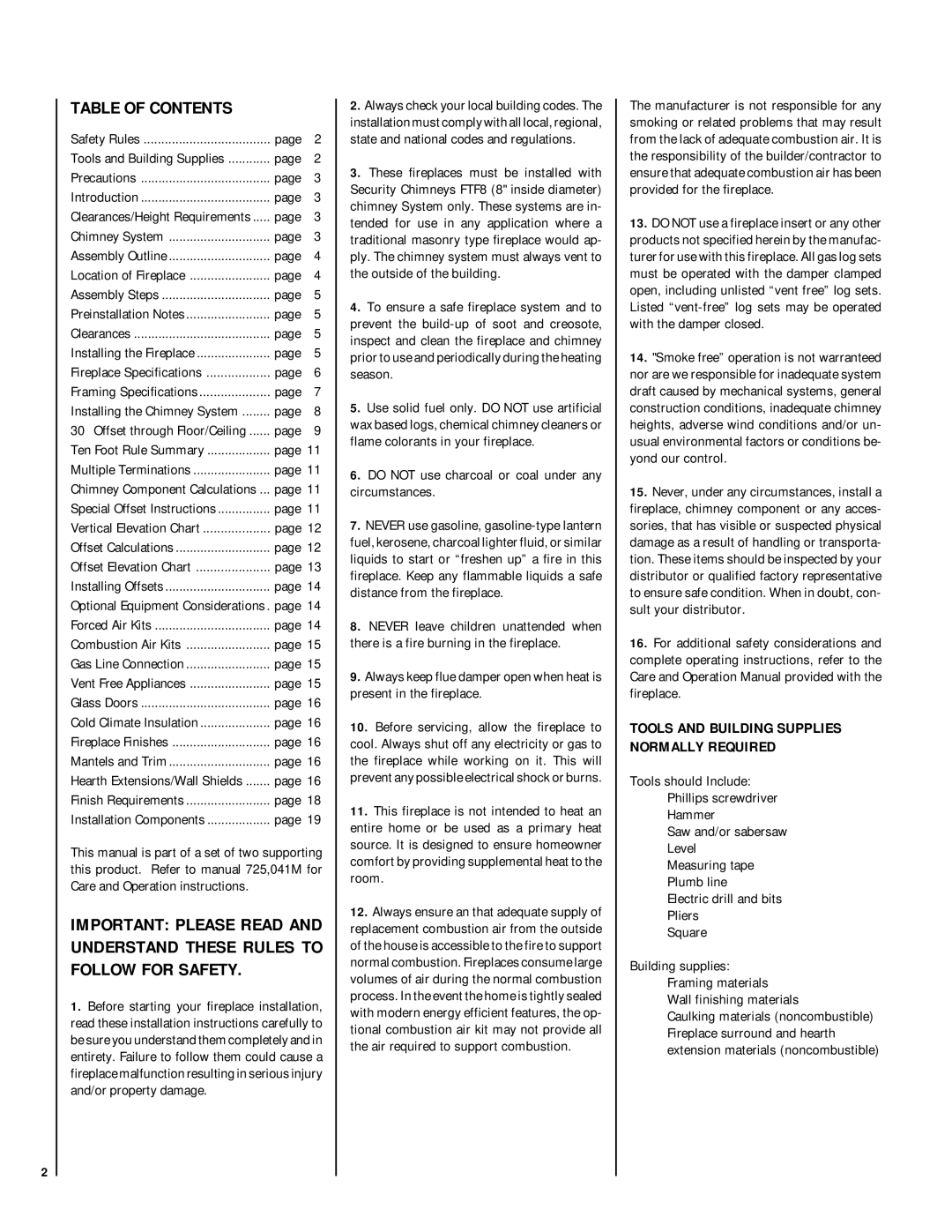 Superior BCI-36, BR-36-2, BC-36-2 installation instructions Table of Contents 