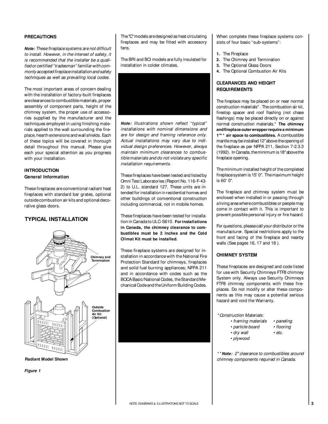 Superior BC-36-2 Typical Installation, Precautions, Introduction, Clearances and Height Requirements, Chimney System 