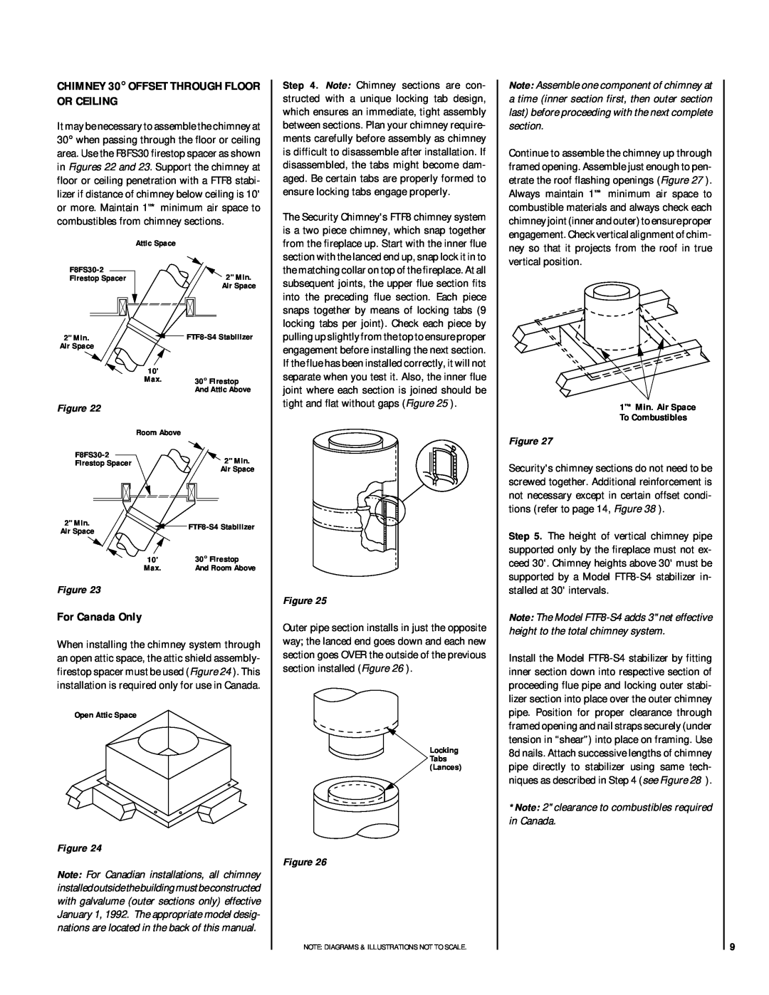 Superior BR-36-2, BCI-36, BC-36-2 installation instructions Or Ceiling, For Canada Only, CHIMNEY 30 OFFSET THROUGH FLOOR 