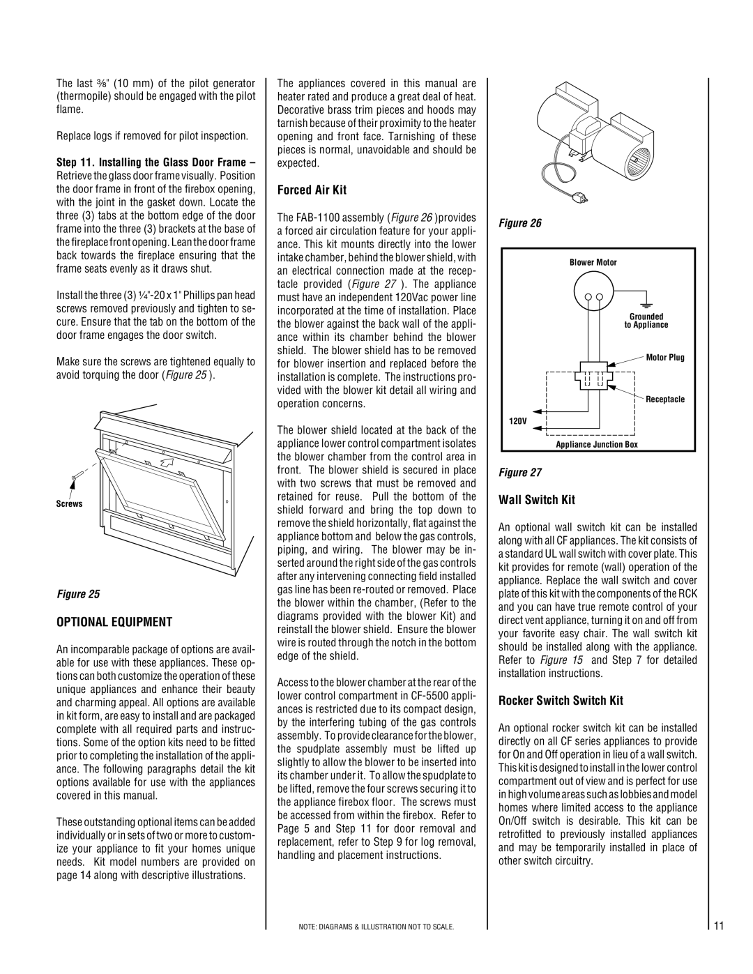 Superior CF6500-CMN, CF6500-CMP, CF5500-CMP Optional Equipment, Forced Air Kit, Wall Switch Kit, Rocker Switch Switch Kit 