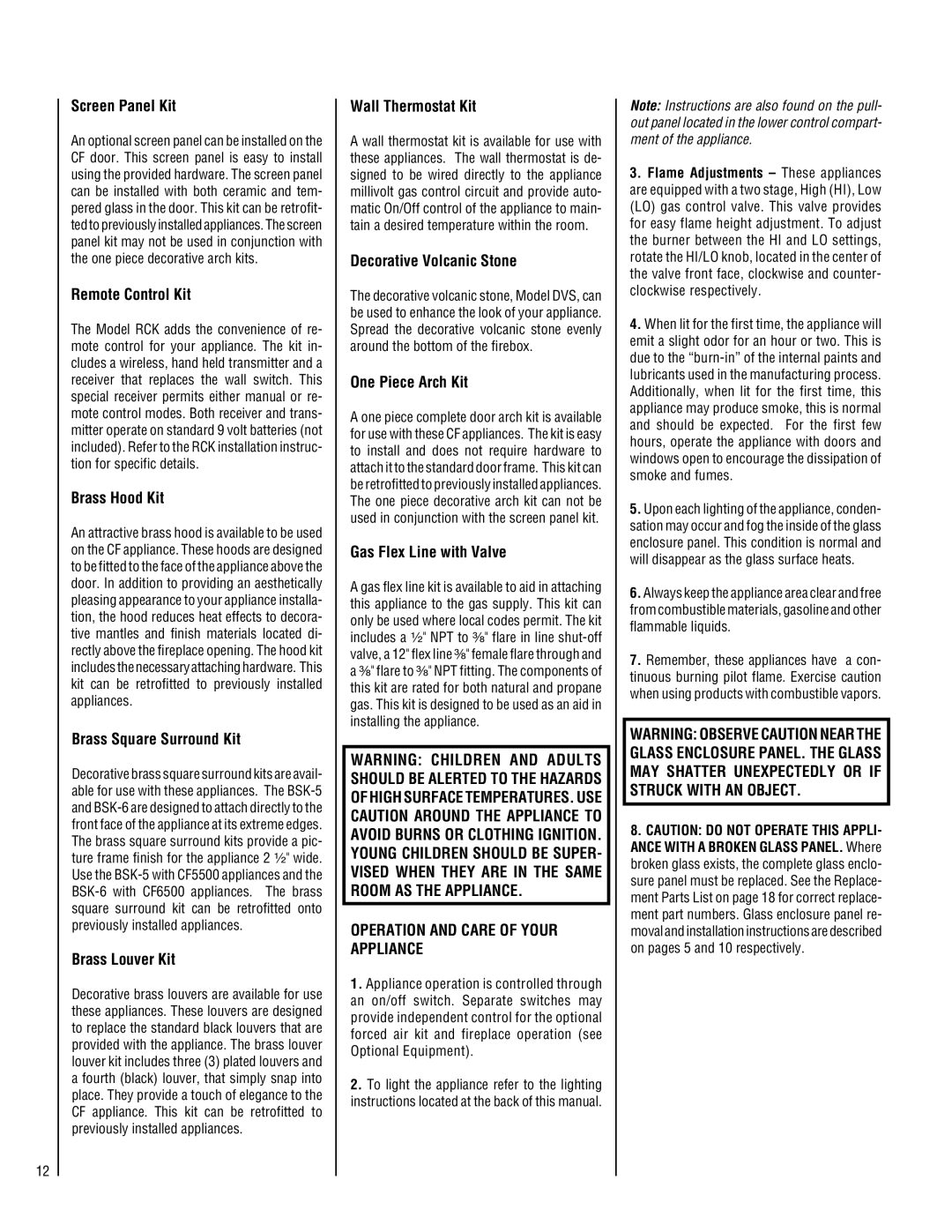 Superior CF6500-CMP, CF5500-CMP, CF5500-CMN, CF6500-CMN installation instructions Operation and Care of Your Appliance 