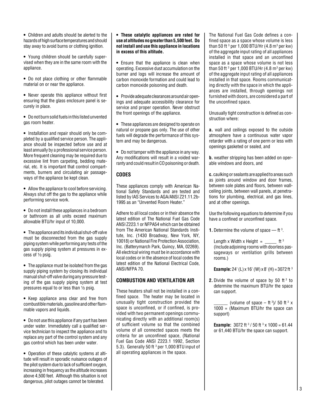 Superior CF6500-CMN, CF6500-CMP, CF5500-CMP, CF5500-CMN installation instructions Codes, Combustion and Ventilation AIR 