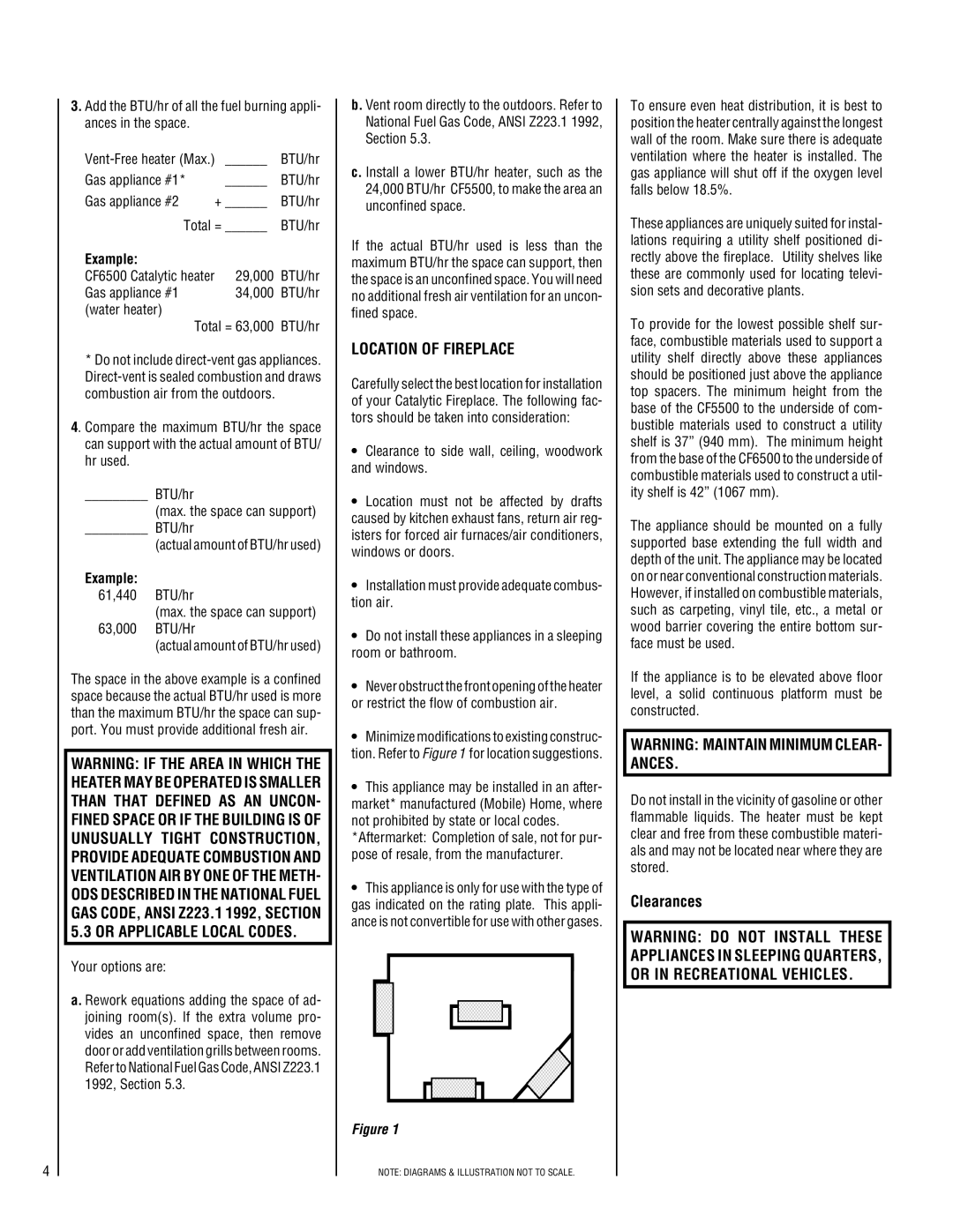 Superior CF6500-CMP, CF5500-CMP, CF5500-CMN, CF6500-CMN installation instructions Location of Fireplace, Clearances, Example 