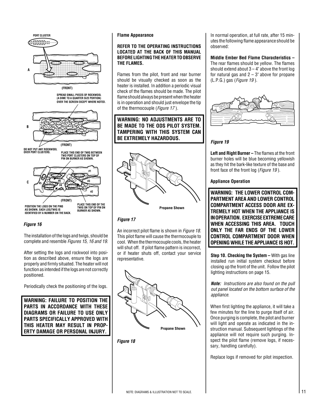 Superior CFST-CMN, CFPF-CMP, CFST-CMP Flame Appearance, Appliance Operation, Replace logs if removed for pilot inspection 