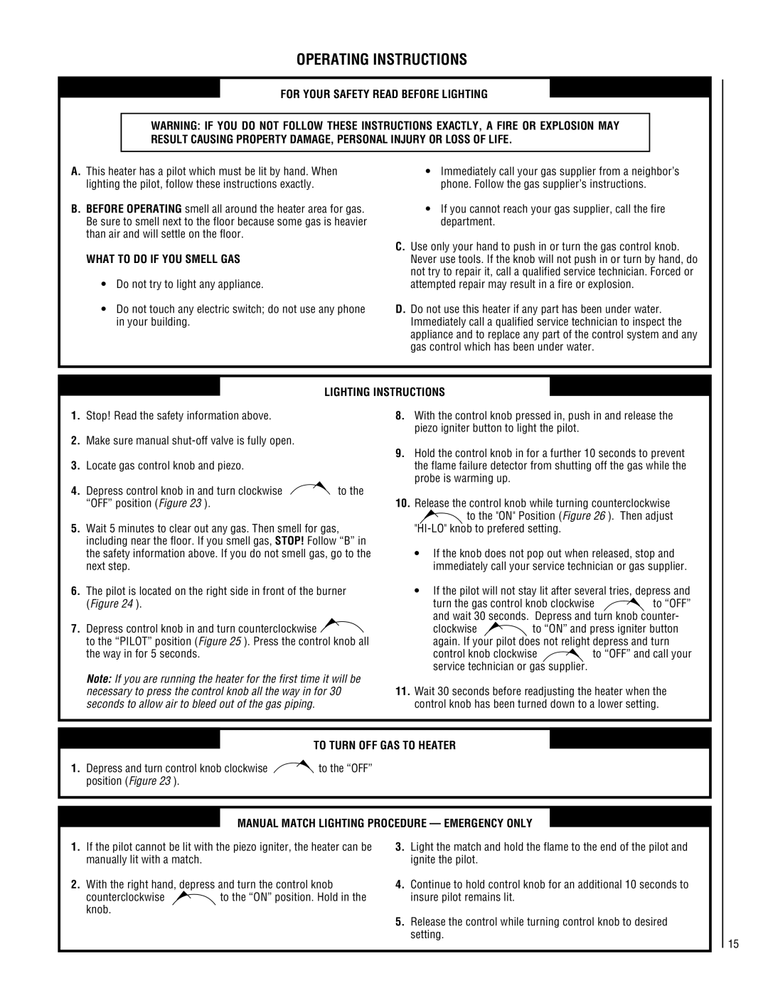 Superior CFST-CMN Operating Instructions, What to do if YOU Smell GAS, Lighting Instructions, To Turn OFF GAS to Heater 