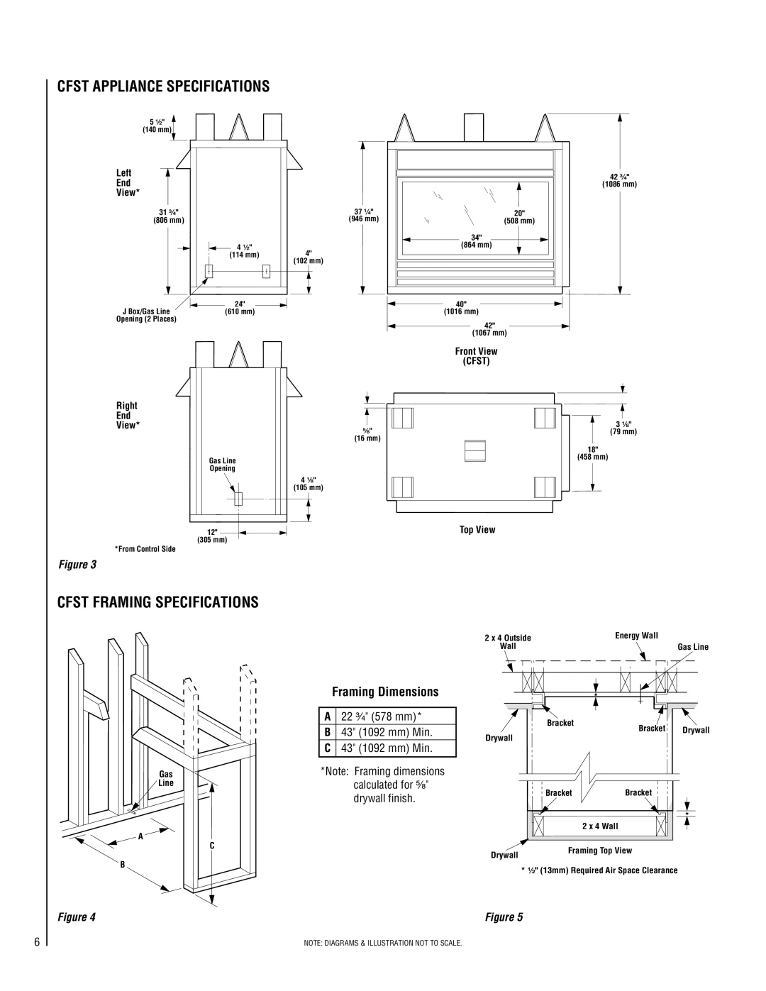 Superior CFPF-CMN Cfst Framing Specifications, Framing Dimensions, 22 ³⁄₄ 578 mm* B 43 1092 mm Min. C 43 1092 mm Min 