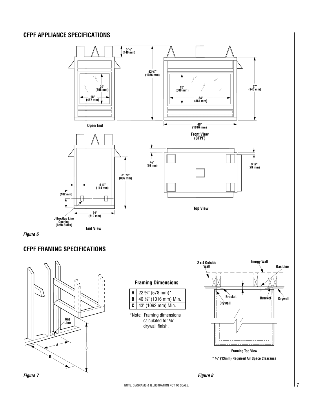 Superior CFST-CMN, CFPF-CMP, CFST-CMP, CFPF-CMN Cfpf Framing Specifications, ³⁄₄ 578 mm, ¹⁄₈ 1016 mm Min, 43 1092 mm Min 