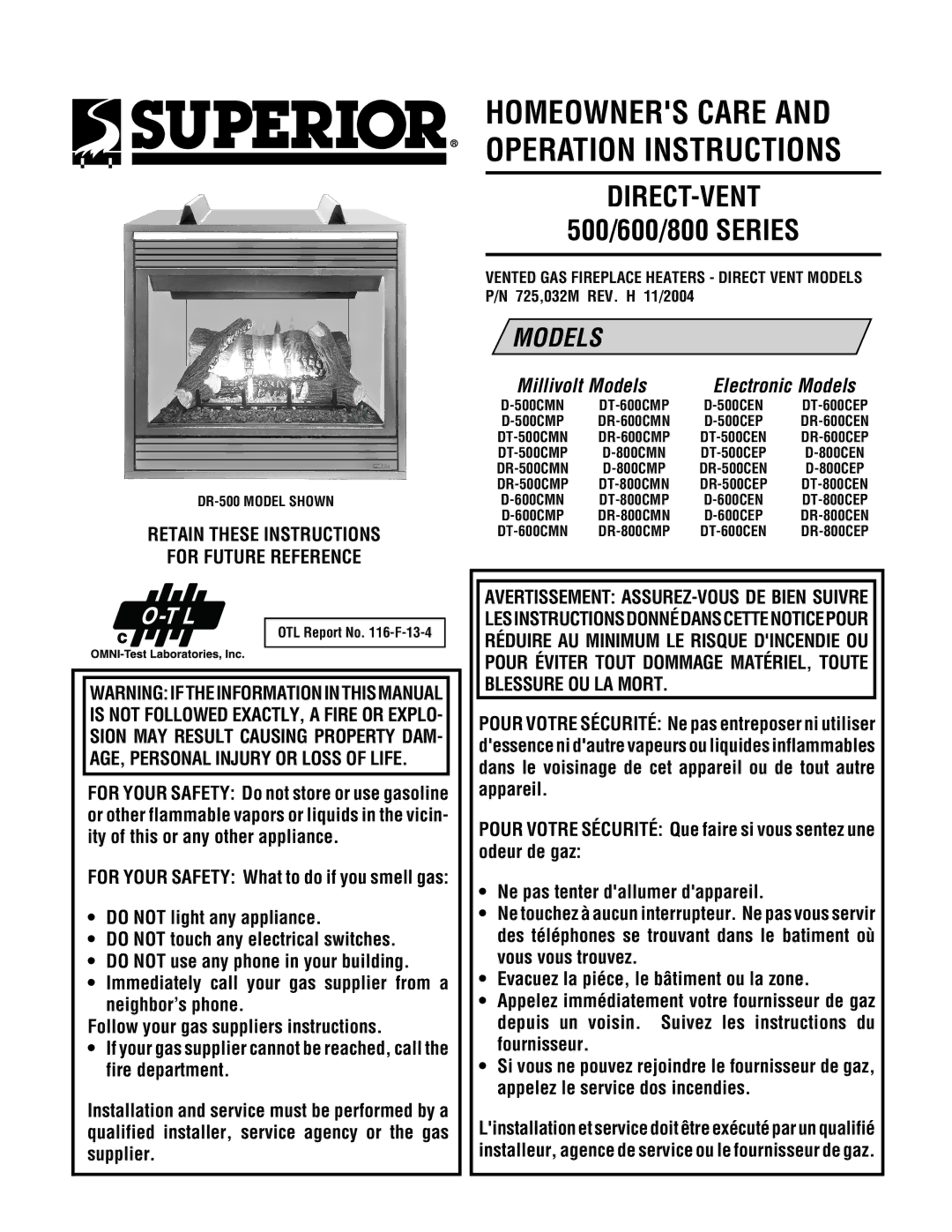 Superior DR500 manual Retain These Instructions For Future Reference, DR-500 Model Shown, DT-500CEN DR-600CEP 