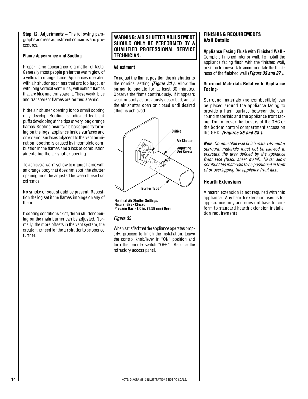 Superior GHC/GRD-5500 installation instructions Finishing Requirements, Wall Details, Hearth Extensions 