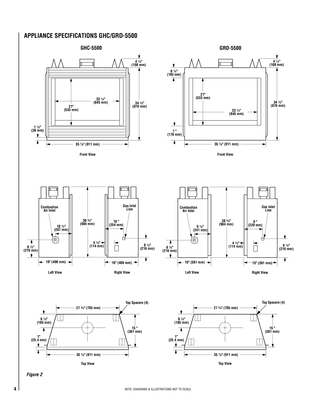 Superior installation instructions Appliance Specifications GHC/GRD-5500, GHC-5500 