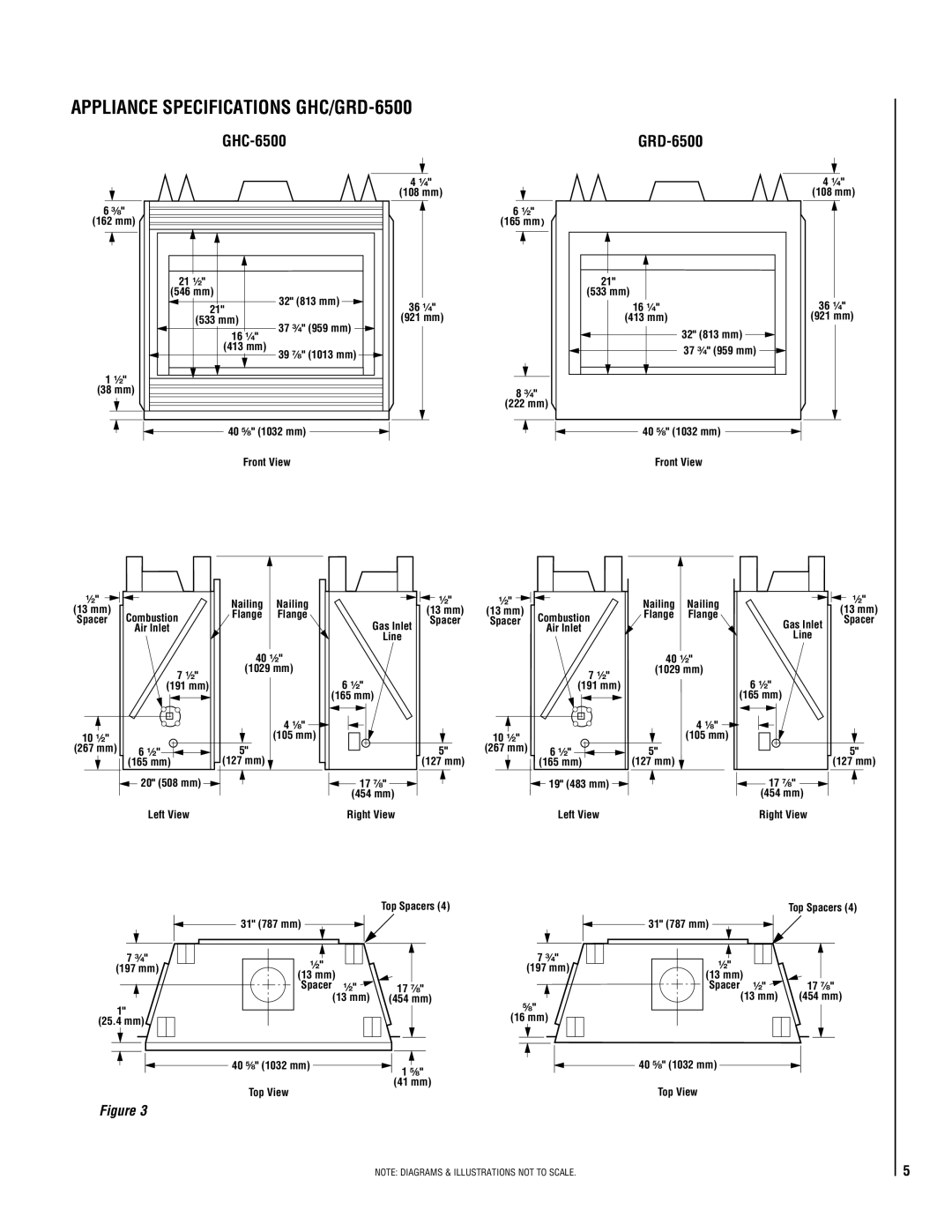 Superior GHC/GRD-5500 installation instructions Appliance Specifications GHC/GRD-6500, GHC-6500 GRD-6500 