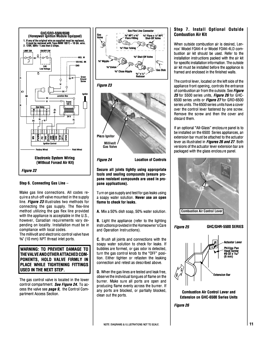Superior GHC/GRD-5500 installation instructions Electronic System Wiring Without Forced Air Kit, Connecting Gas Line 