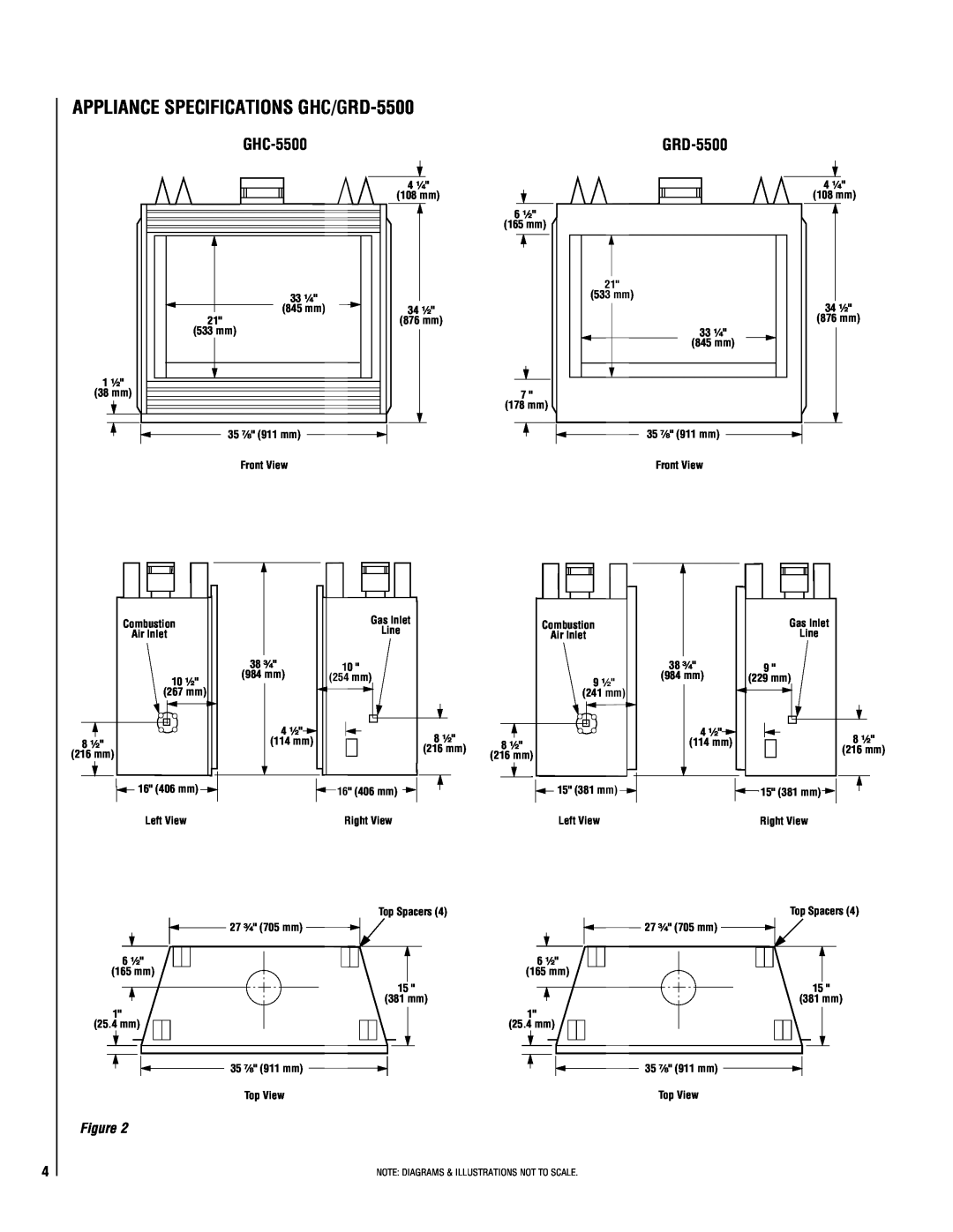 Superior installation instructions APPLIANCE SPECIFICATIONS GHC/GRD-5500, GHC-5500 