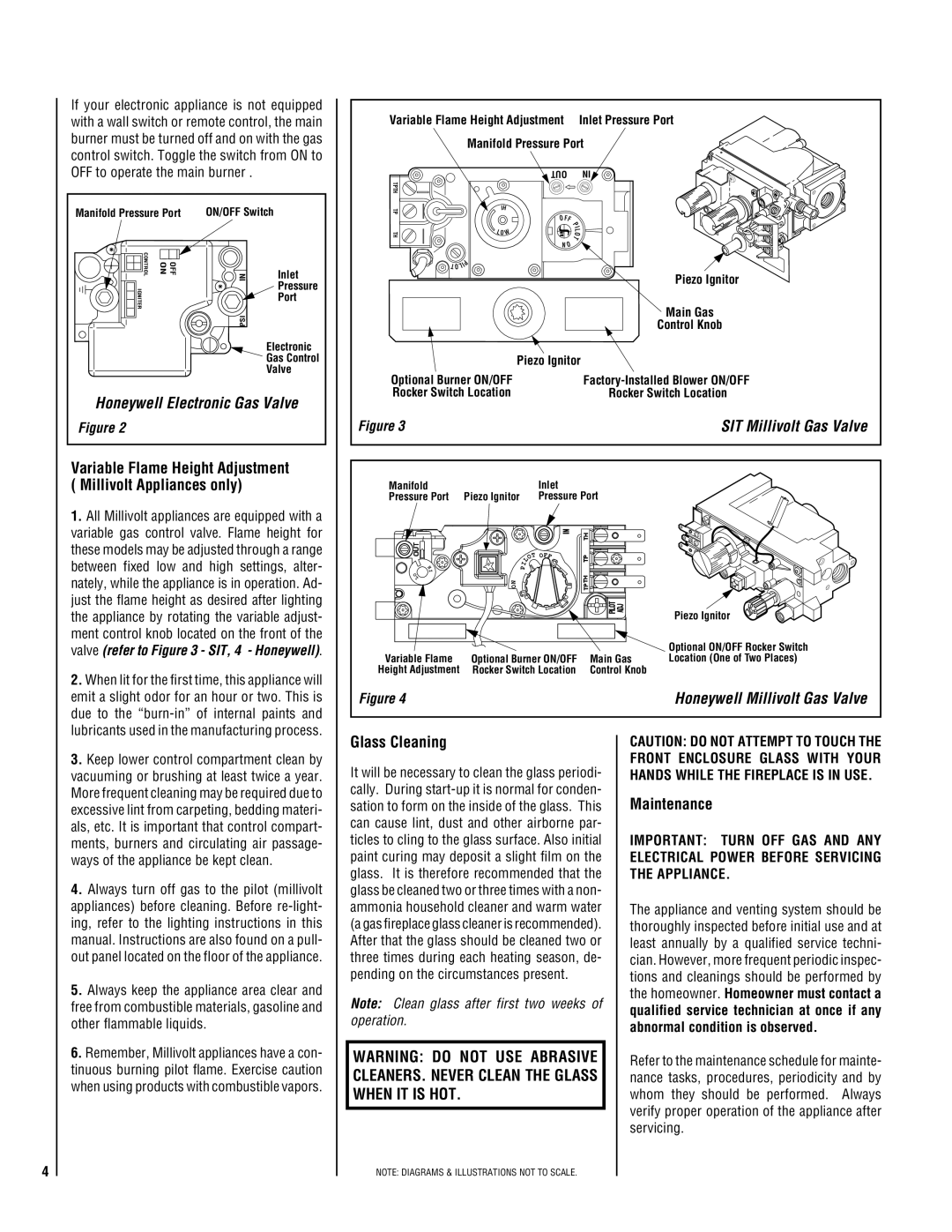 Superior NMC004-TD, NEC004-TD manual Glass Cleaning, Maintenance, Variable Flame Height Adjustment Millivolt Appliances only 