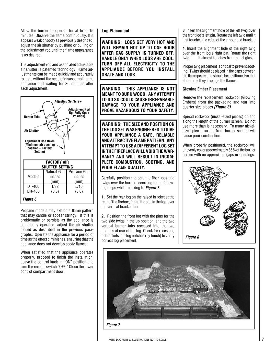 Superior NEC004-TD, NMC004-TD manual Log Placement, Models, DT-400 DR-400, Glowing Ember Placement 