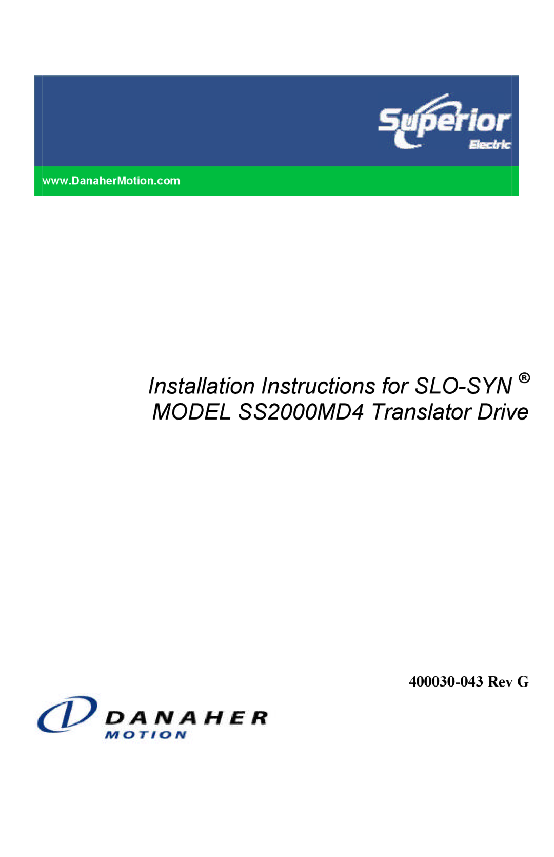 Superior SS2000MD4 installation instructions Rev G 